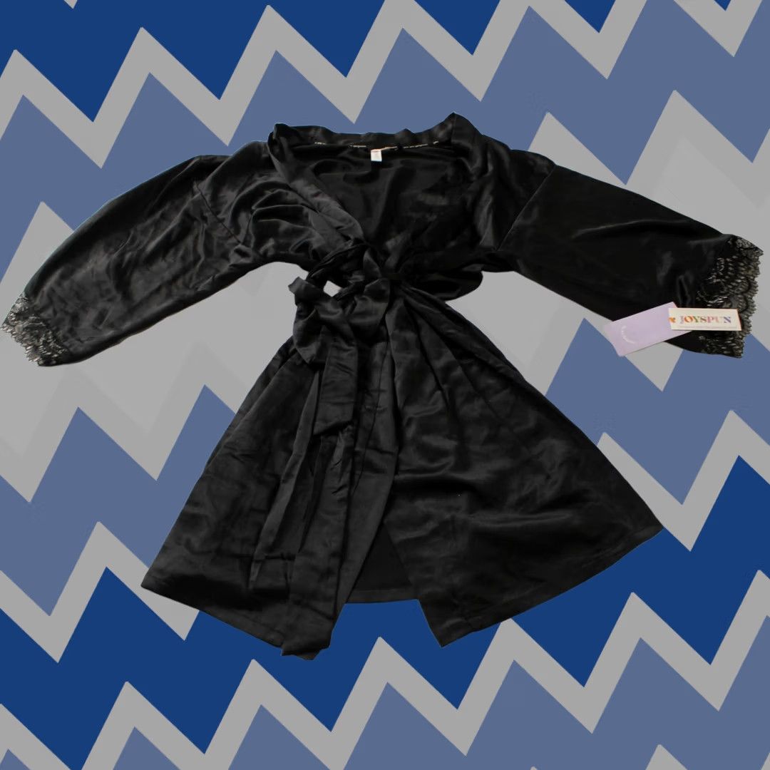 Vintage Joyspun Women's Lace Trim Relaxed Self-Tie Belt Robe EH6 Black Soot Small NWT Size ONE SIZE - 1 Thumbnail