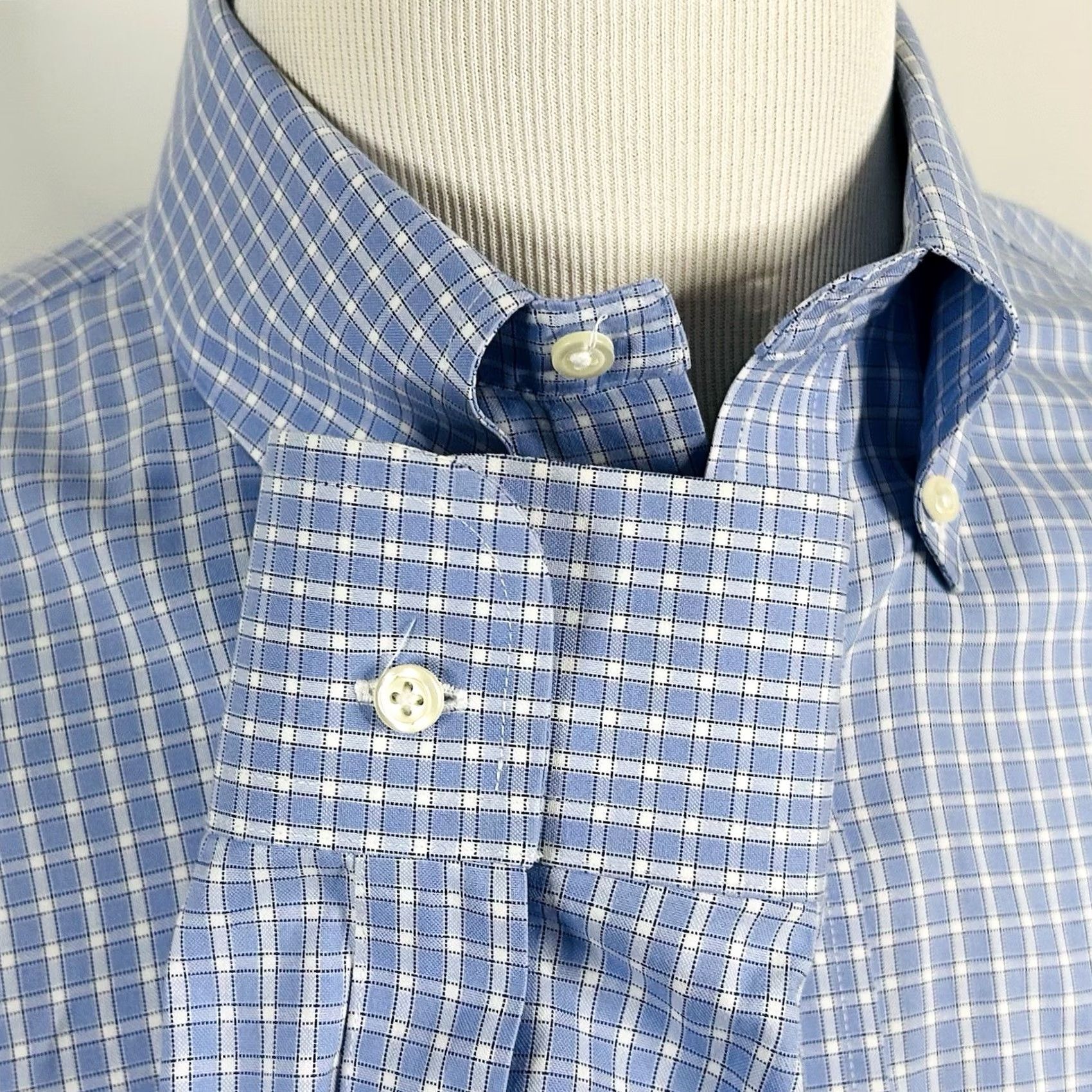 Brooks Brothers Brooks Brothers Shirt Dress Shirt 16.5 33 Regent Non Iron Stretch Blue Plaid Cotton Mens Regular Collar Button-Down Barrel Cuff Size 46R - 4 Thumbnail