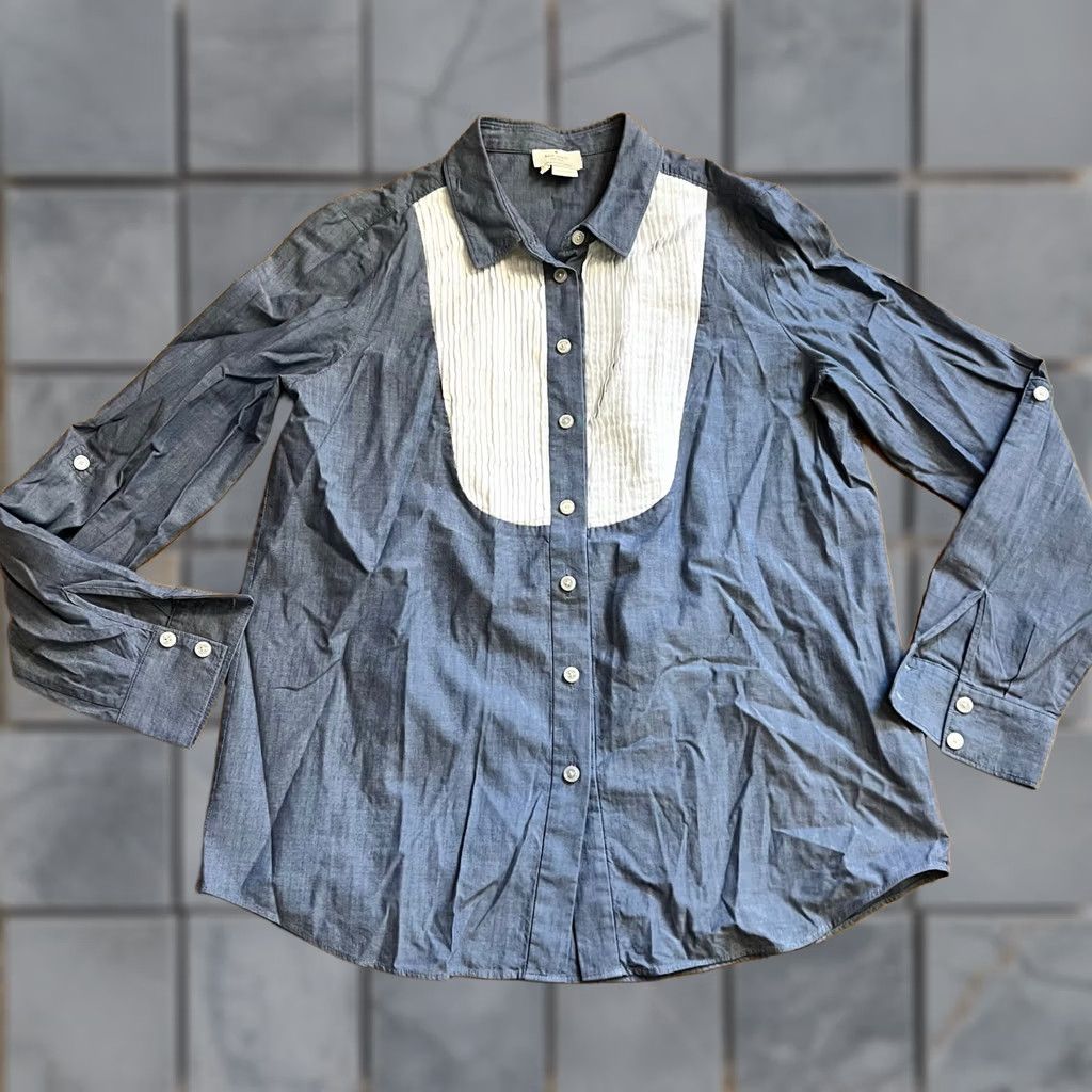 Vintage Kate Spade Womens 6 Button Down Chambray Blue Pleat Bib Top Size M / US 6-8 / IT 42-44 - 1 Thumbnail
