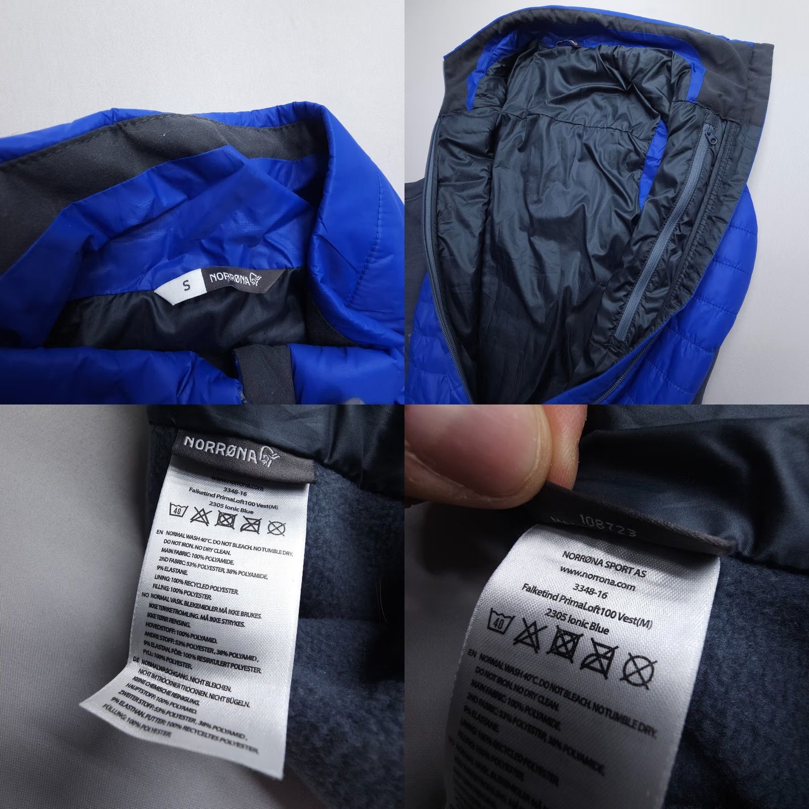 Vintage Norrona Falketind Primaloft 100 Puffer Vest Mens Small Blue Hiking Ultralight Windbreaker Full Zip Lined Stand-Up Collar Outdoor Vest Regular Fit Size US S / EU 44-46 / 1 - 8 Thumbnail