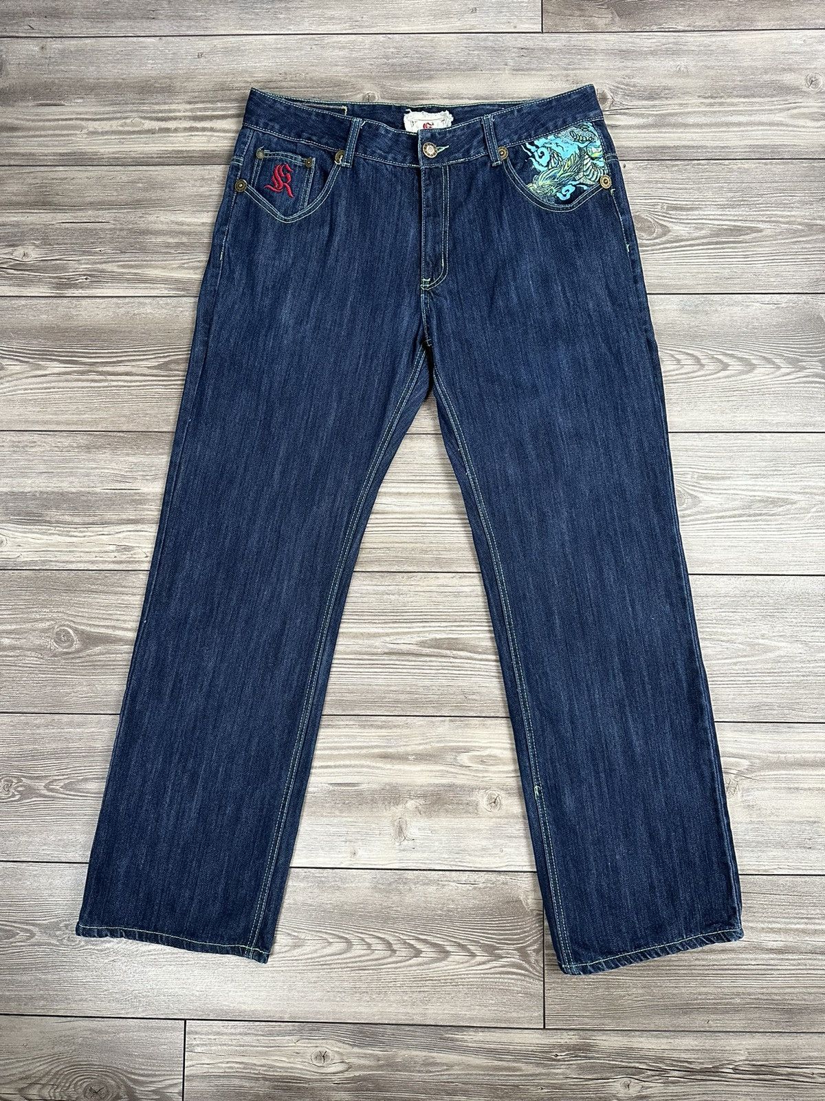 Ed Hardy Crazy Y2K Kanji Dragon Baggy Jeans Size US 38 / EU 54 - 2 Thumbnail