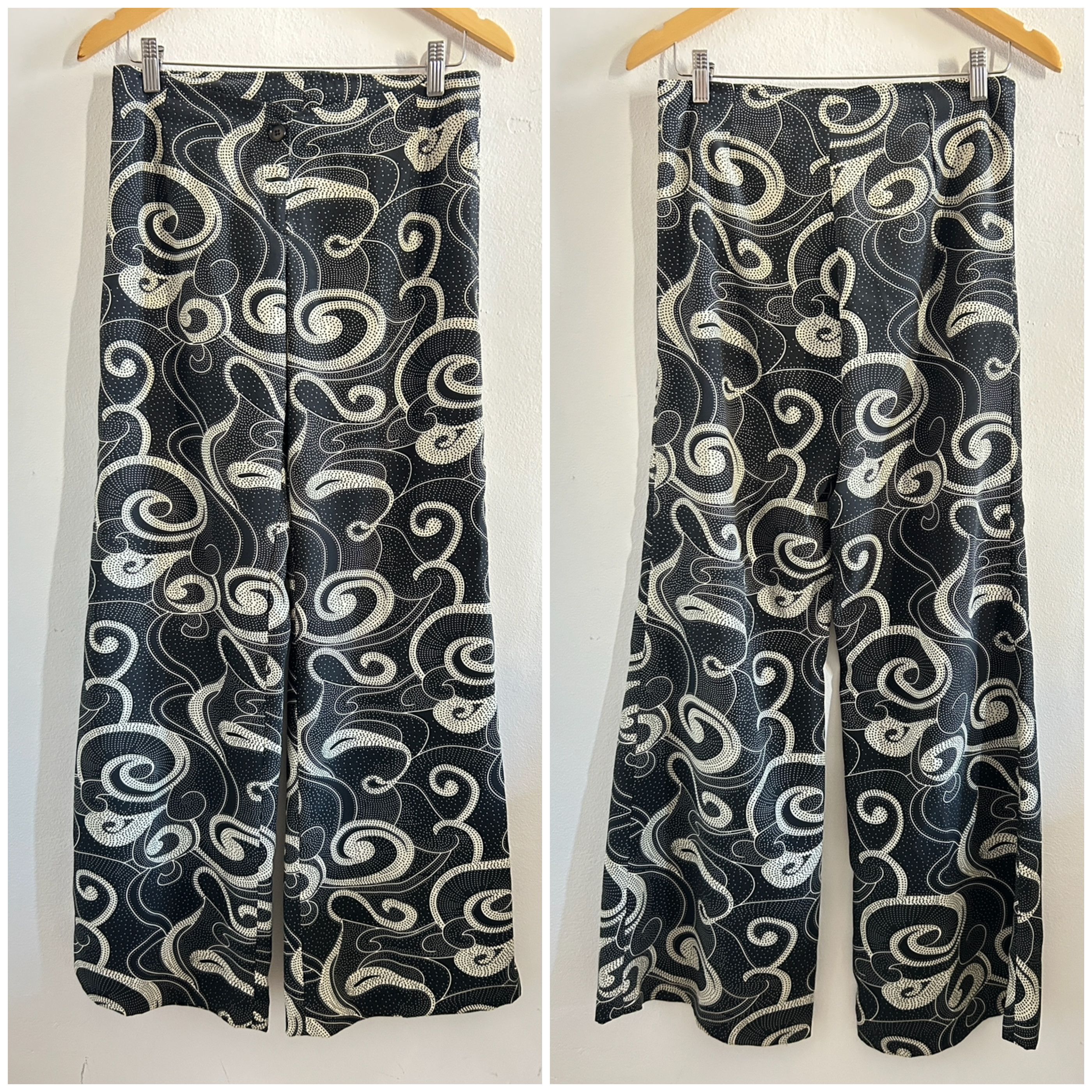 Vintage Vintage Y2k Monochrome Swirl Wide Leg Pants Size 27" / US 4 / IT 40 - 9 Thumbnail