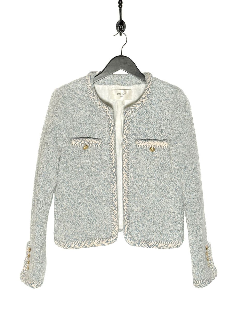 Celine Celine Blue Ivory Tweed Open Cardigan Jacket Size S / US 4 / IT 40 - 1 Thumbnail