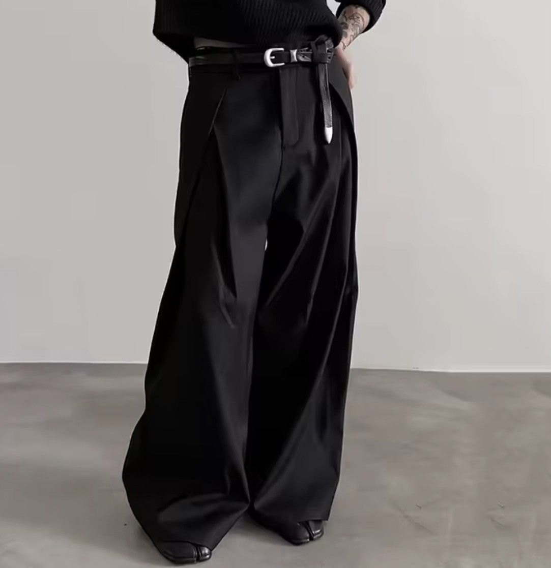 Japanese Brand Black Stacked Flare Pants, Wide Leg Loose Cleanfit Trousers Size US 28 / EU 44 - 1 Thumbnail