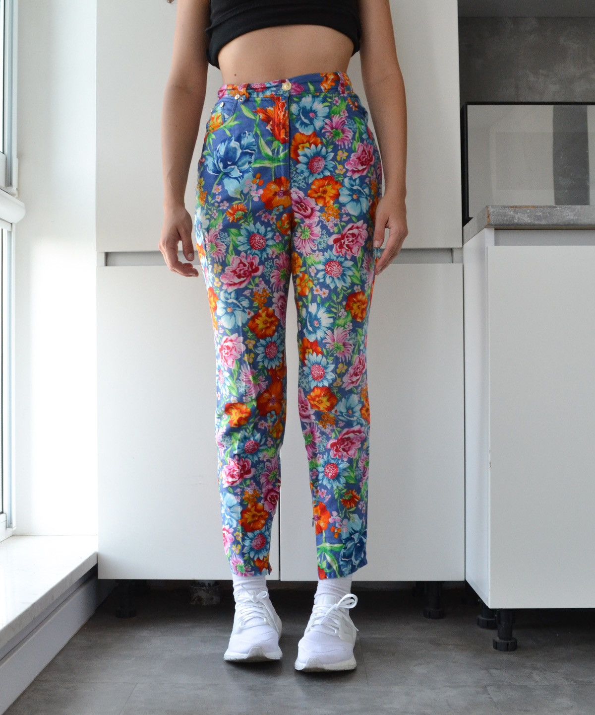 Versus Versace VERSUS Pants Trousers Blue Flower Floral Print 90s Cotton Size 30" / US 8 / IT 44 - 5 Thumbnail