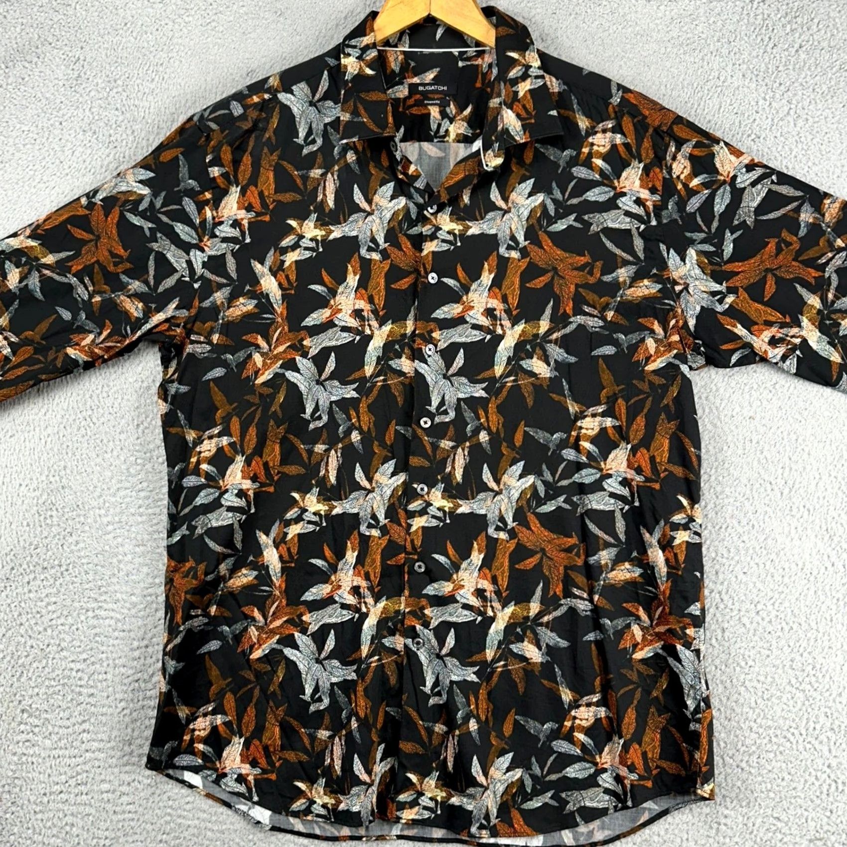 BUGATCHI BUGATCHI Shirt Button-Up Men 2XL Black Floral Shaped Fit Long Sleeve Size US XXL / EU 58 / 5 - 3 Thumbnail