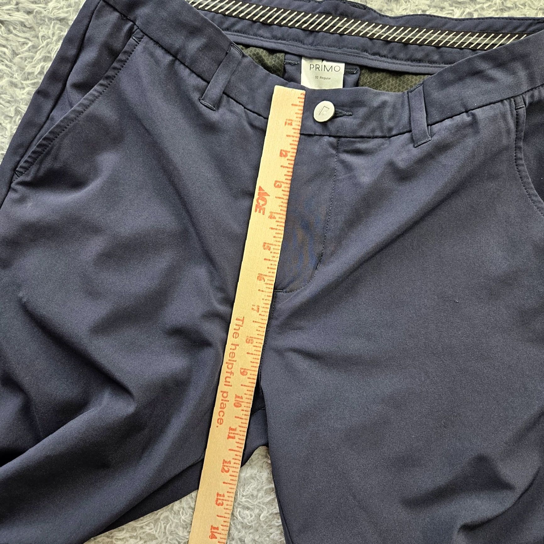 PRIMO Golf Pants Men 32 Regular Blue Pant Chino 5-Pocket Tapered Zip Ankle Inseam 30 Satin Polyester Front Flat Front Waist 31 Classic Sports Mens