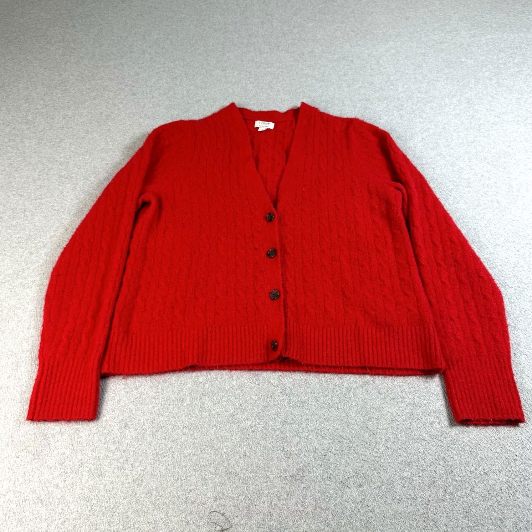 J.Crew J.CREW Cardigan Sweater Women L Red Cable Knit Extra Soft Stretchy Heritage, Long Sleeve, V-Neck, Casual Winter Knitwear, Solid Pattern, Button Front Size L / US 10 / IT 46 - 2 Thumbnail