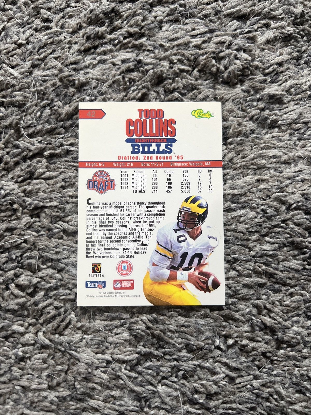 NFL 1995 Classic #42 Todd Collins Card Size ONE SIZE - 2 Thumbnail