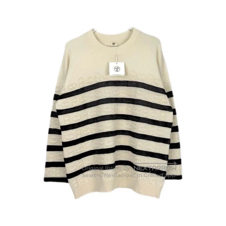 Hermes Hermes Dark Blue and White Striped Pig Nose Cashmere Sweat Size S / US 4 / IT 40 - 1 Thumbnail