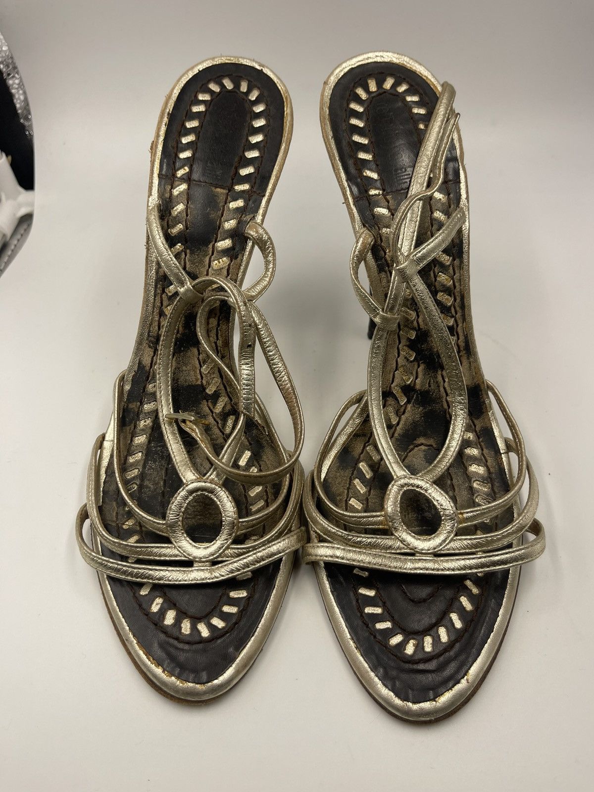 image of Roberto Cavalli Gold High Heel Shoesed Sandals By Roberto Cavaliers, Women's (Size 10)