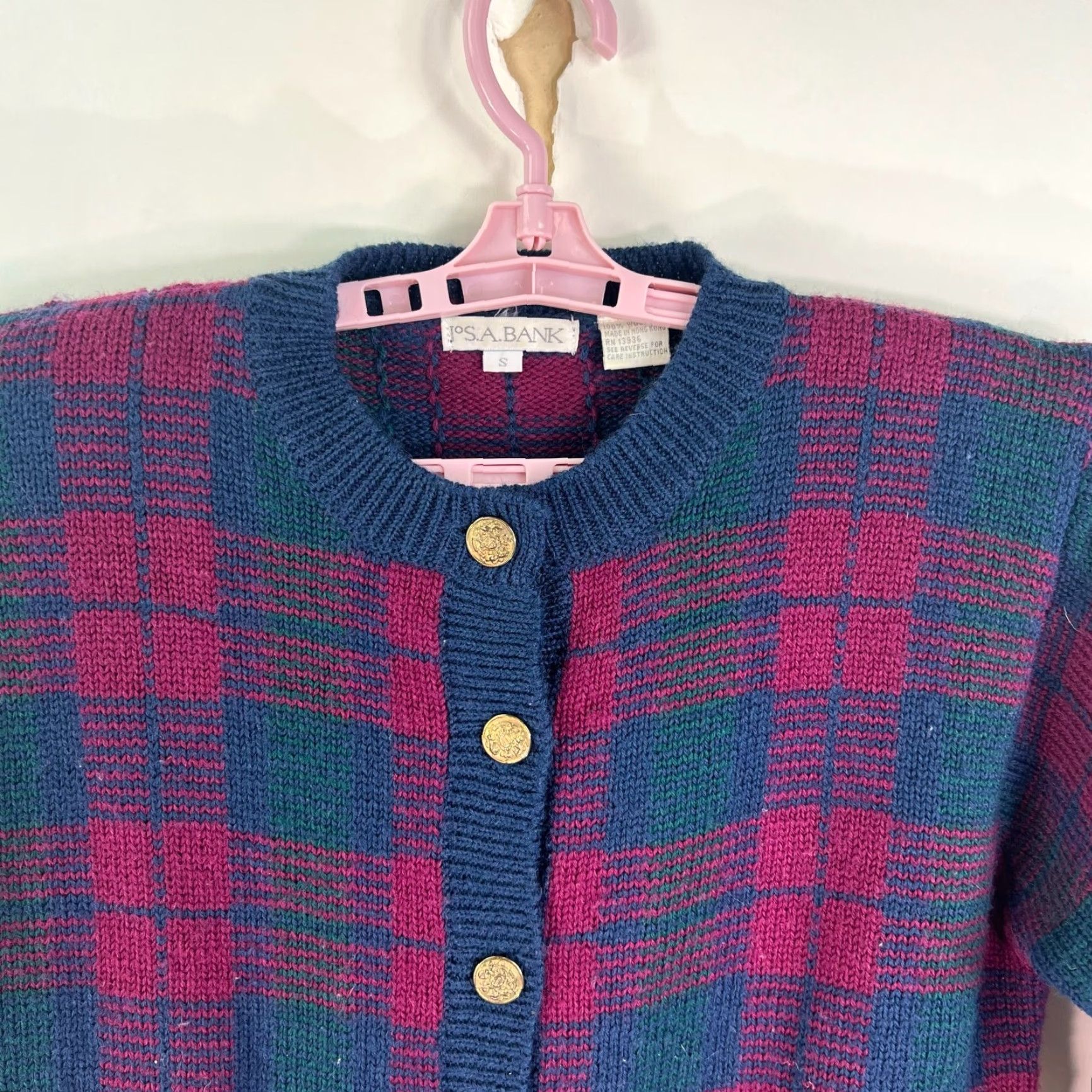 Jos. A. Bank Jos A Banks Cardigan Button Plaid Wool Sweater Womens Size S Blue Maroon Pockets Size S / US 4 / IT 40 - 2 Thumbnail