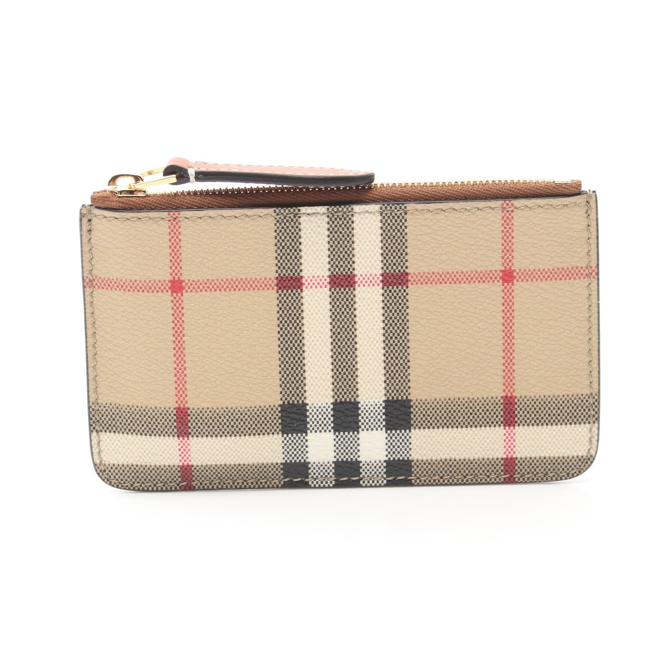 Burberry Burberry Check Coin Purse Leather Beige Multicolor With Key Ring Size ONE SIZE - 1 Thumbnail