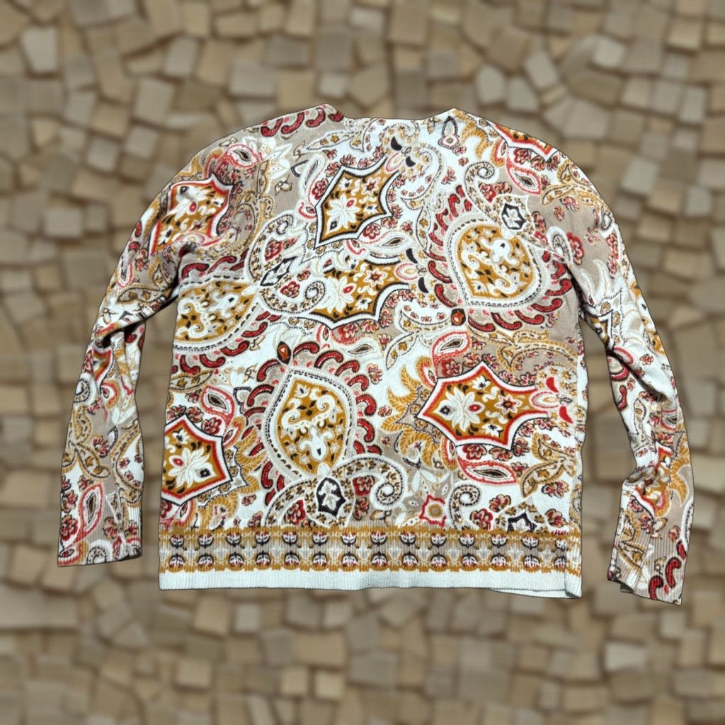Croft & Barrow Croft & Barrow Sweater, Women's XL, Cardigan, Brown, Paisley, Button Up, Knit, Long Sleeve, Casual, Fall Winter Spring Summer, Regular, Beige? Size XL / US 12-14 / IT 48-50 - 1 Thumbnail