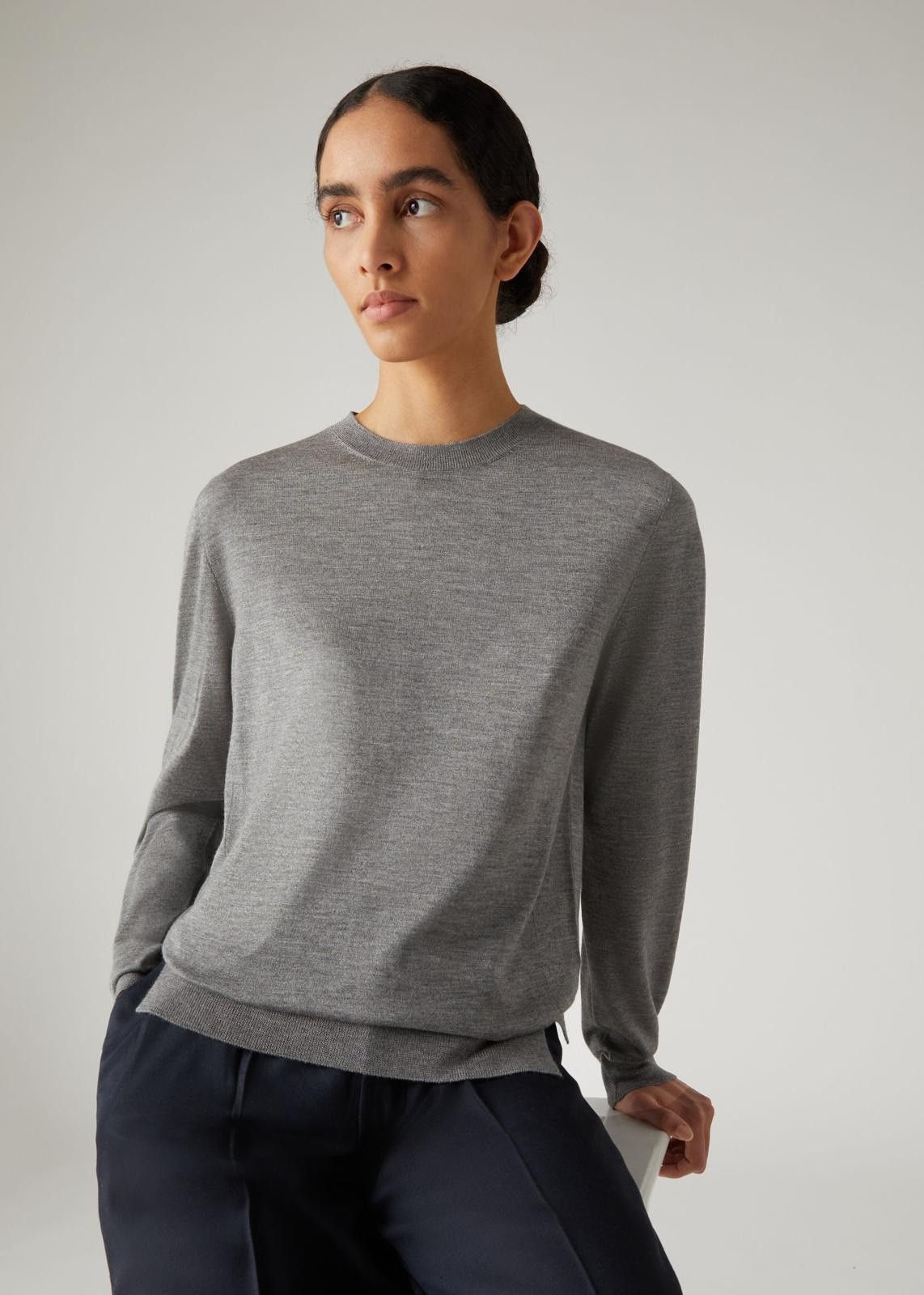 Loro Piana o1srvl11e0125 Burford Crewneck Sweater in Grey Size M / US 6-8 / IT 42-44 - 2 Thumbnail