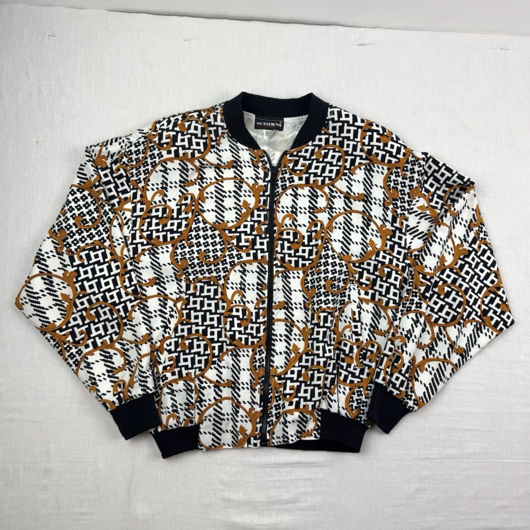 Vintage Vintage Notations Satin Jacket Womens Small All Over Print Full Zip Classic 80s Size S / US 4 / IT 40 - 2 Thumbnail