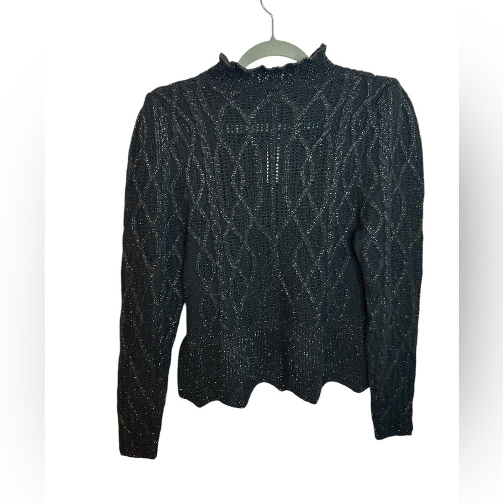 Express Nwt Express Black Metallic Cable Knit Mock Neck Sweater Size S / US 4 / IT 40 - 2 Thumbnail