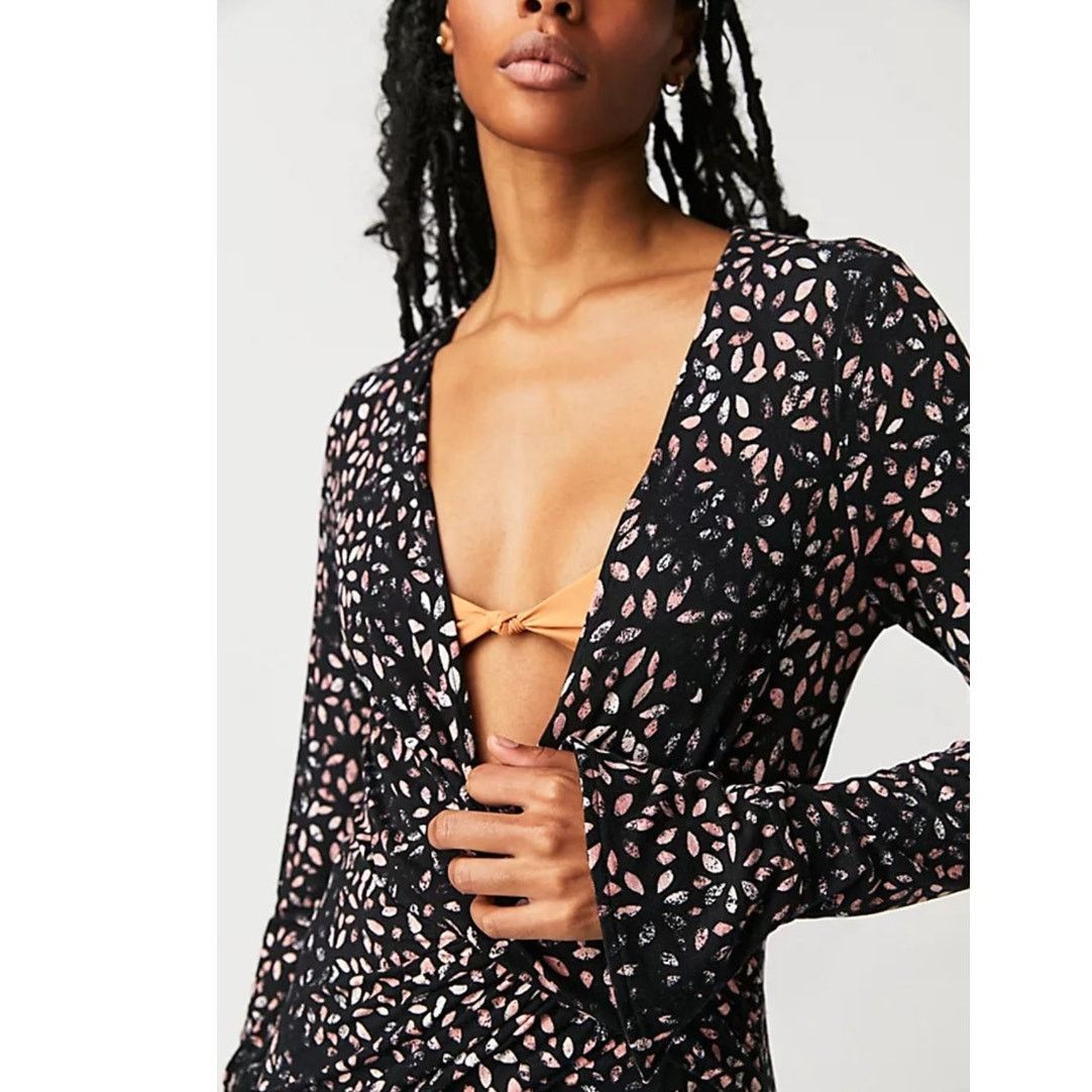 Free People New Free People Shayla Wrap Midi Dress $128 X-SMALL Black Size XS / US 0-2 / IT 36-38 - 2 Thumbnail