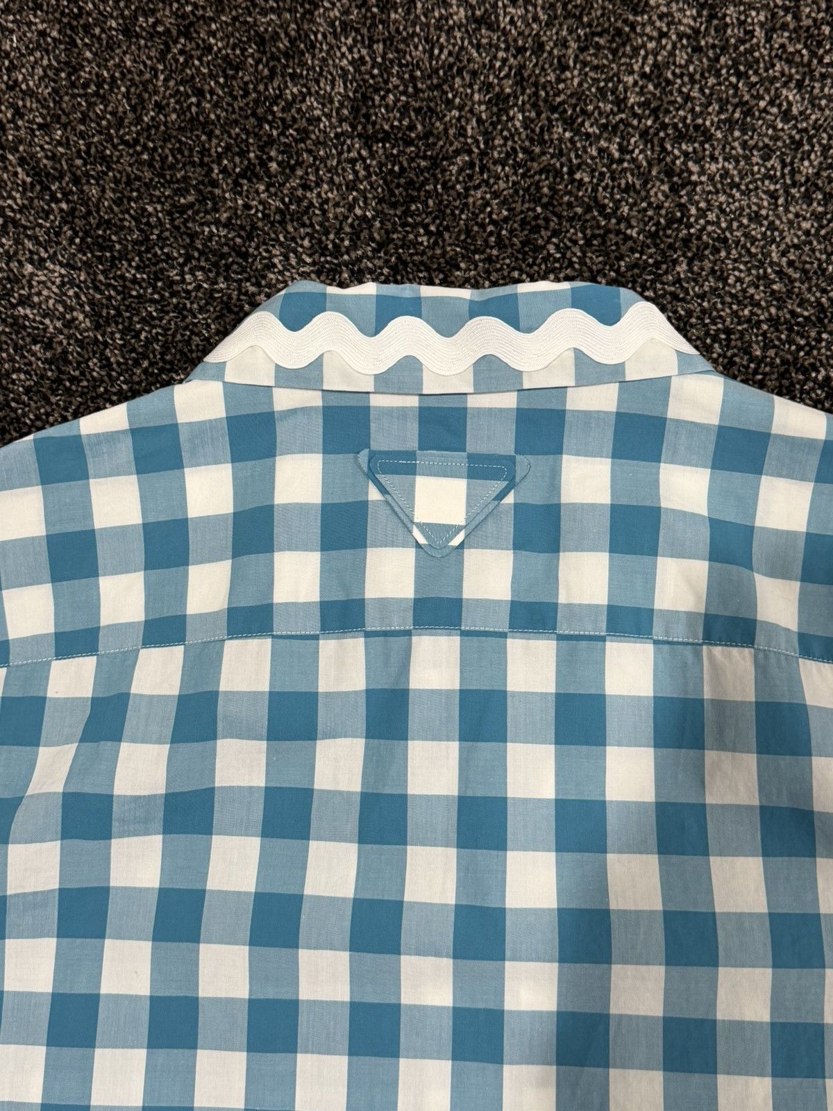 Prada PRADA x Raf SS23 Gingham Blue Plaid Stripe Button Logo Shirt Size US XL / EU 56 / 4 - 13 Thumbnail