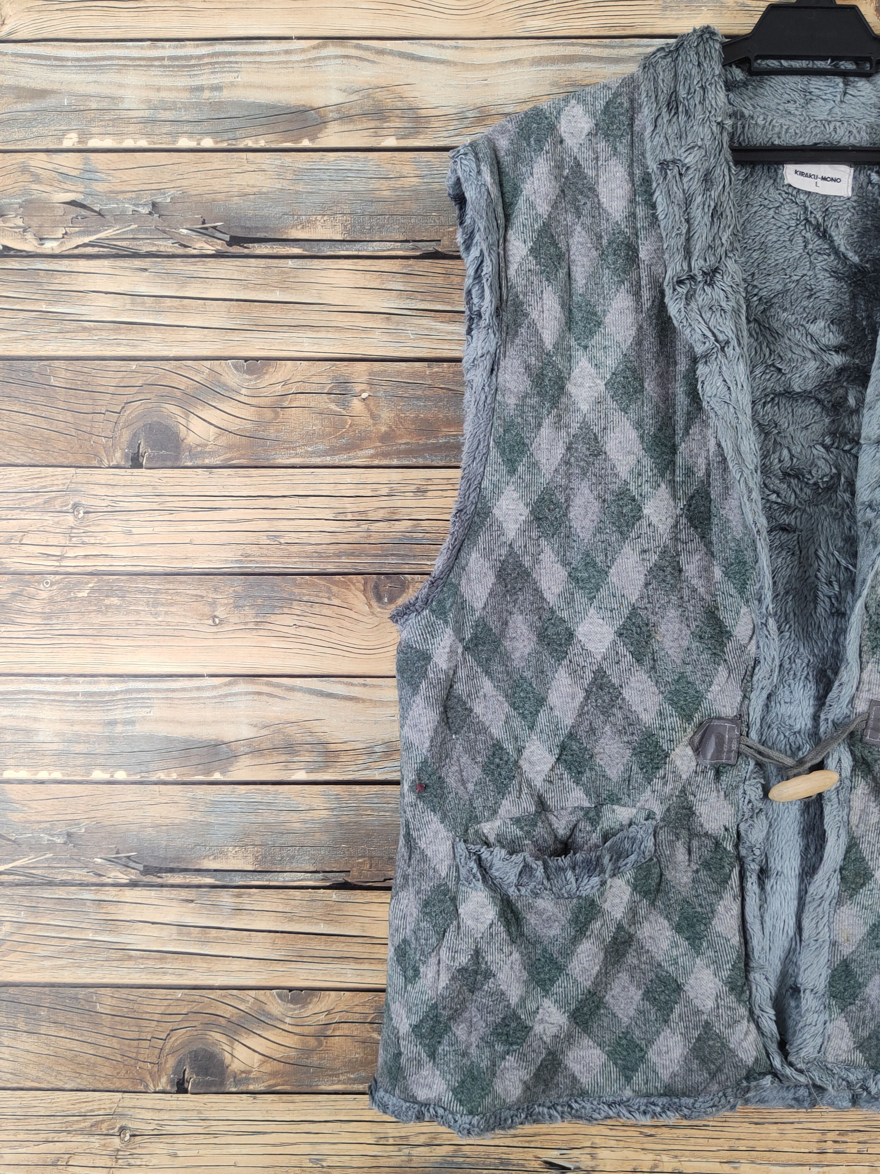 Japanese Brand × Vintage Vintage 💥 Kirakumono Gray Green Furr Vests Size US L / EU 52-54 / 3 - 4 Thumbnail