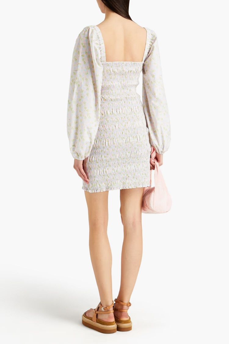 Ganni GANNI Shirred floral-print cotton mini dress Pastel pink Size L / US 10 / IT 46 - 2 Thumbnail