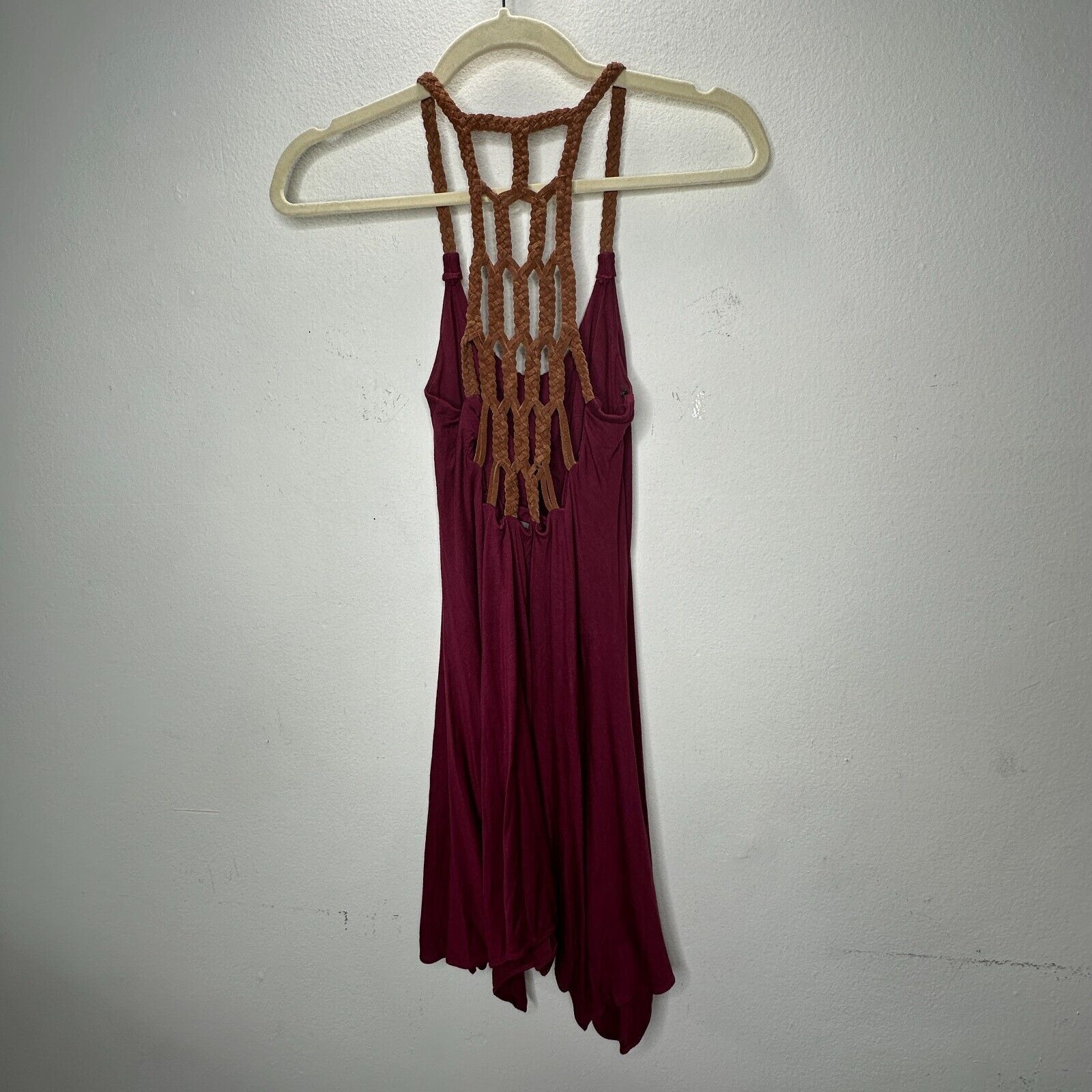 Other Sky Burgundy Scoop Neck Braided Leather Back Strap Dress XS Size XS / US 0-2 / IT 36-38 - 2 Thumbnail