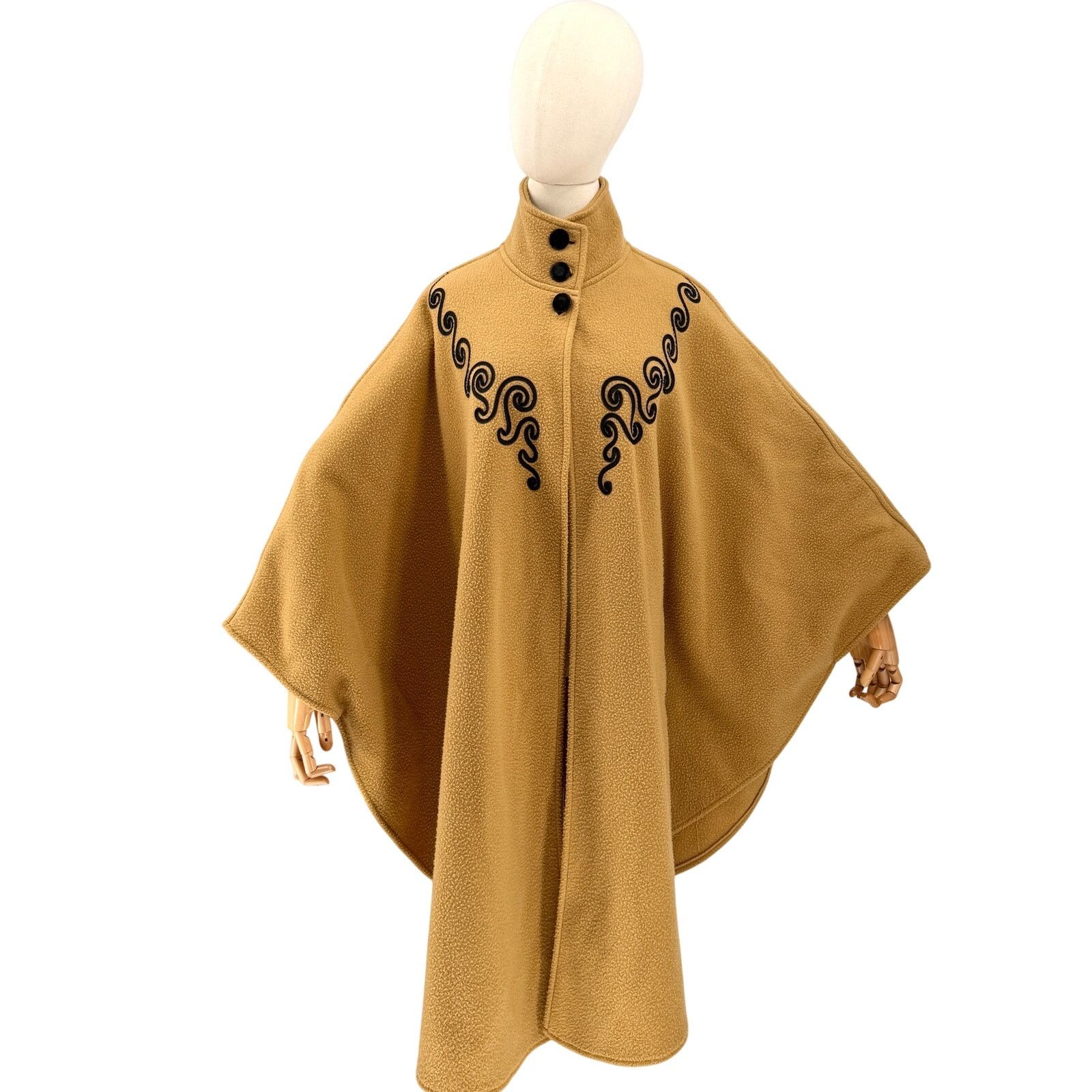 Lord & Taylor Vintage 90s Camel Embroidered Mock Neck Poncho Cape Size ONE SIZE - 1 Thumbnail