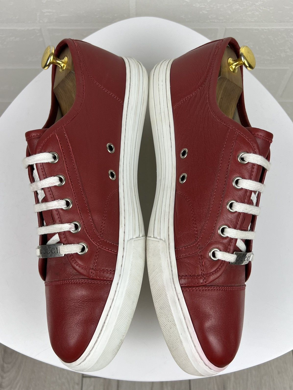 Gucci GUCCI Sneakers Low Top Leather GG Miro Soft Metal Logo Red Size US 8.5 / EU 41-42 - 11 Thumbnail