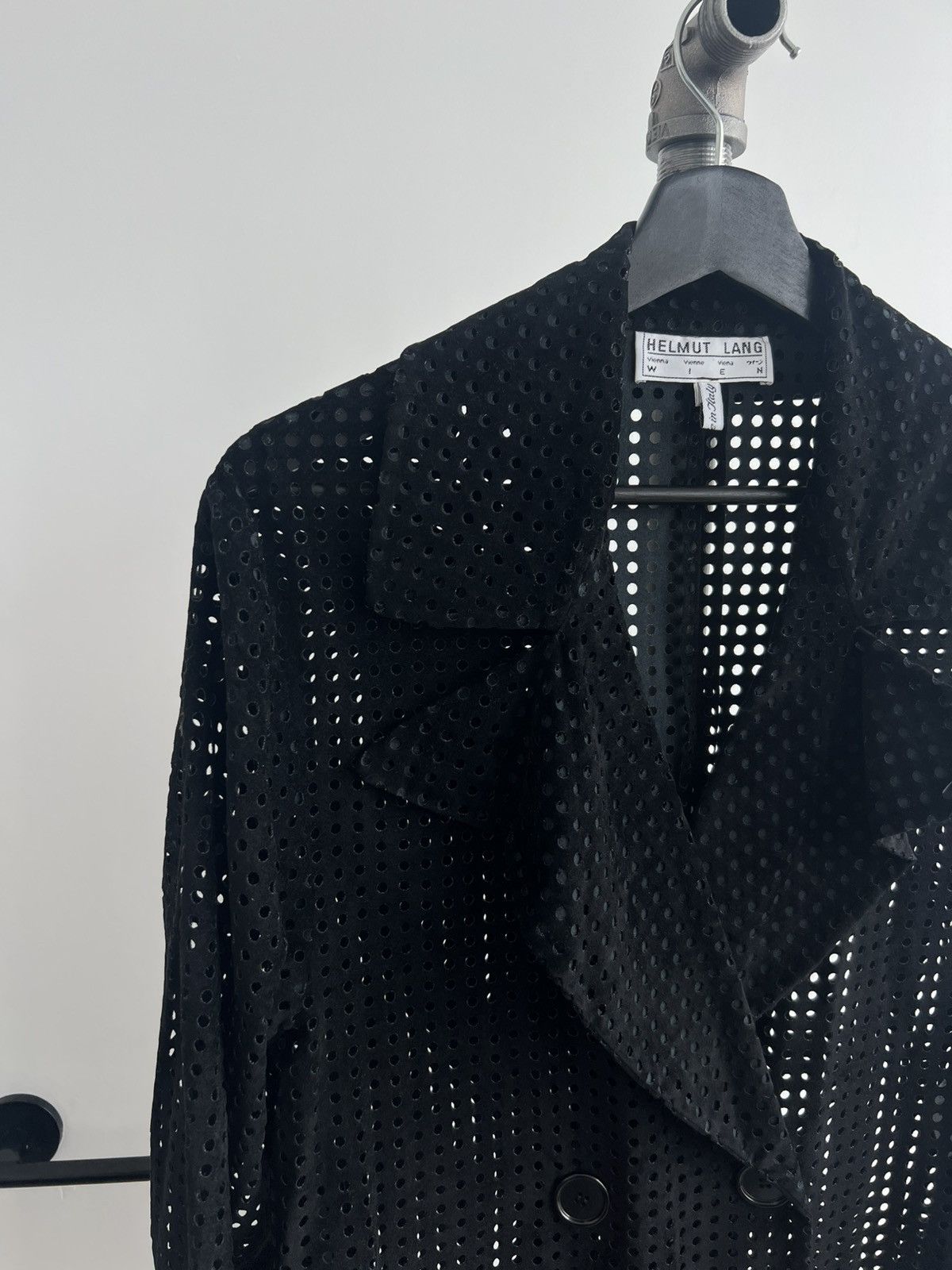 Helmut Lang AW91 Perforated Faux-Suede Double-Breasted Coat Size M / US 6-8 / IT 42-44 - 2 Thumbnail