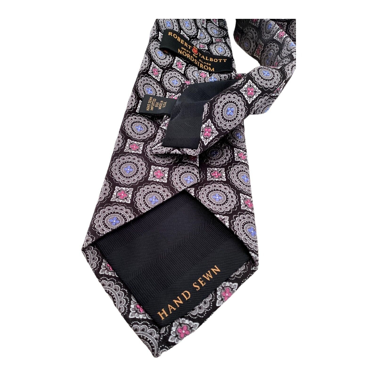 Robert Talbott ROBERT TALBOTT Gray Medallion Print Silk Tie Hand Swin In US Size ONE SIZE - 4 Thumbnail