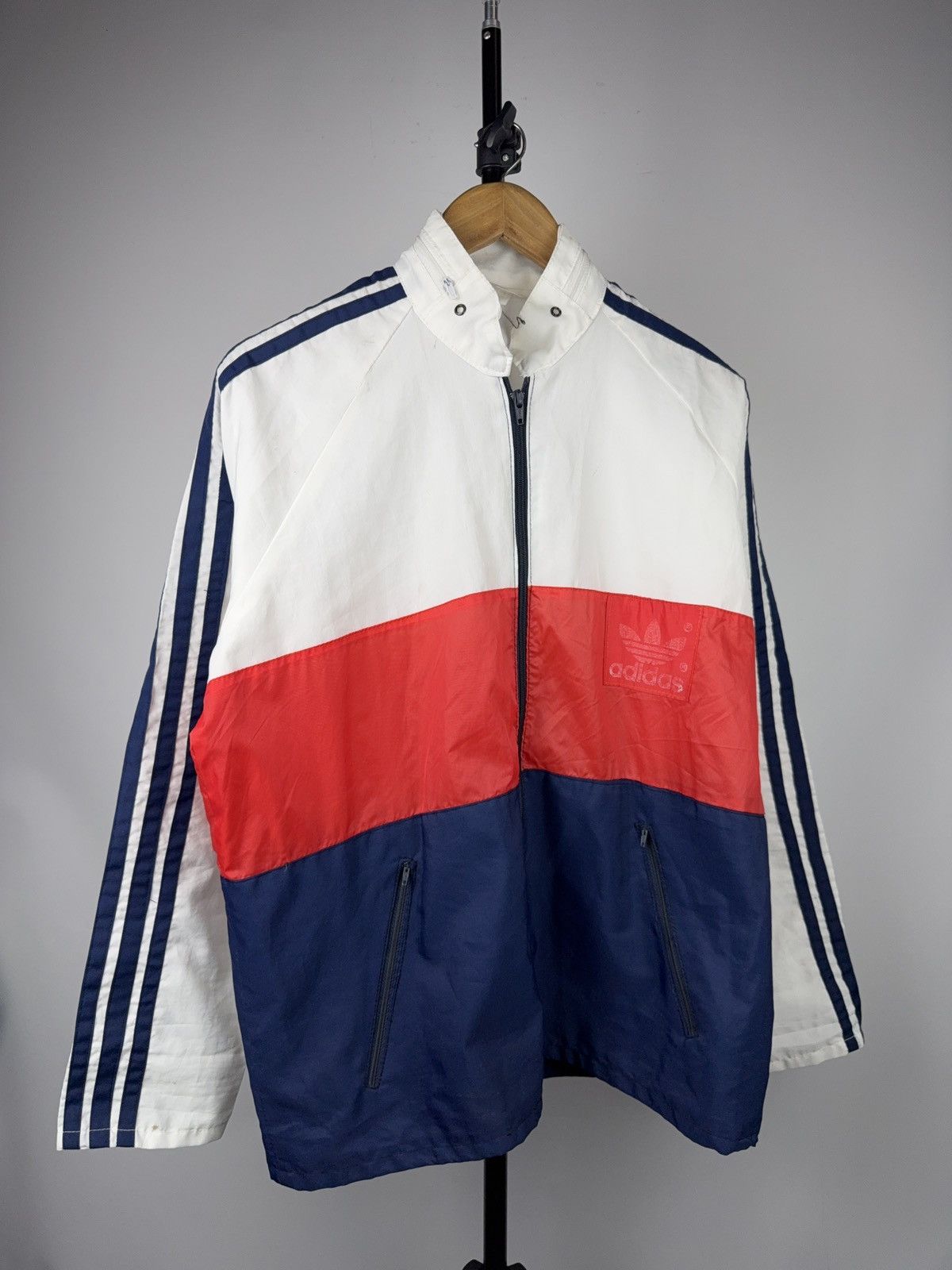 Adidas 80s retro Vintage Adidas Trefoil Track Jacket Red White Blue Size US L / EU 52-54 / 3 - 1 Thumbnail