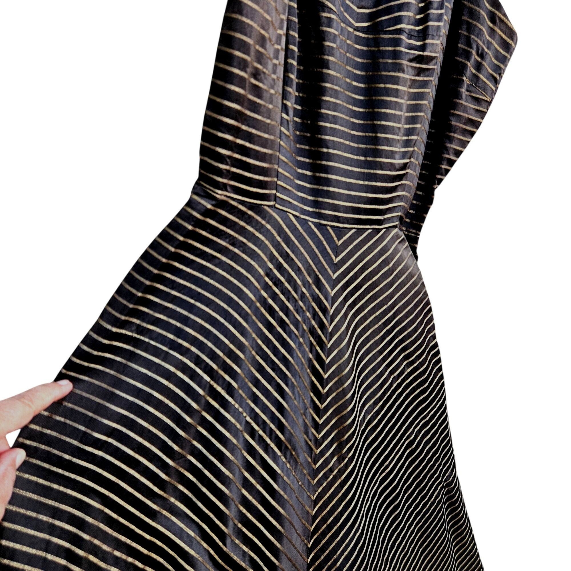 Other 50s Egyptian Black Gold Stripe Evening Gown Full Skirt XXS S Size XXS / US 00 / IT 34 - 9 Thumbnail