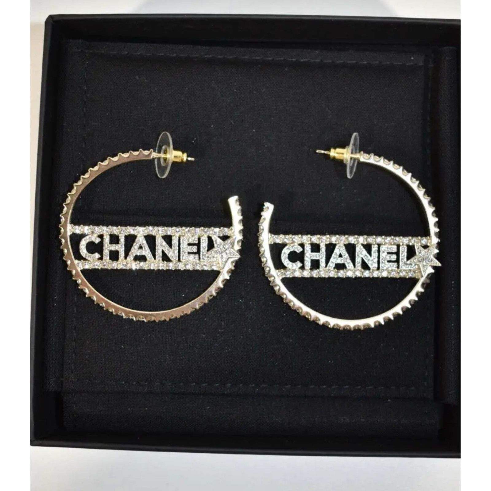 Chanel Chanel Gold Metal Crystal Drop Statement Hoop Earrings Size ONE SIZE - 5 Thumbnail