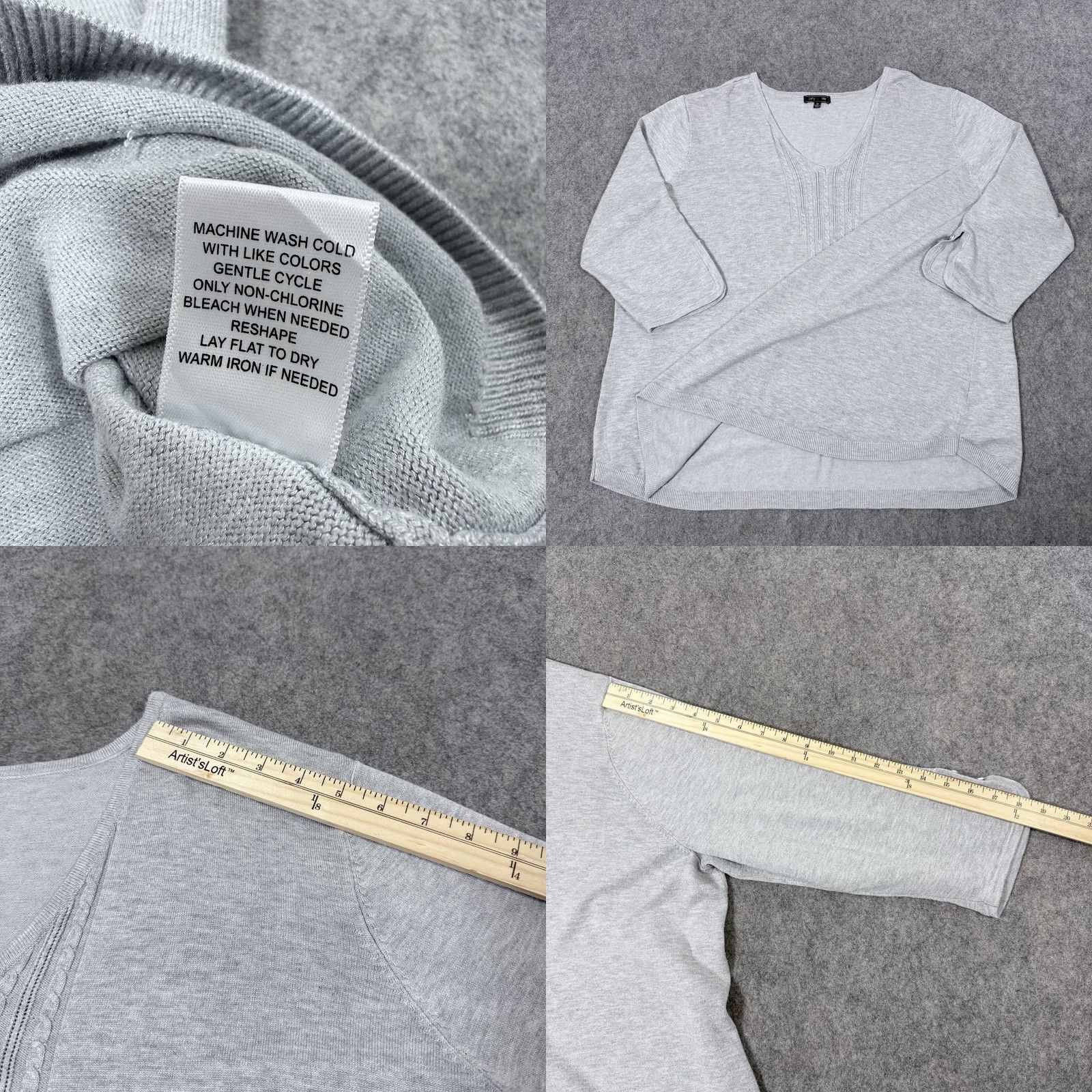 Vintage Lety & Me 3/4 Sleeve V-Neckline Casual Oversize Top Fits Women's Size 3X Gray Size XXL / US 16-18 / IT 52-54 - 9 Thumbnail