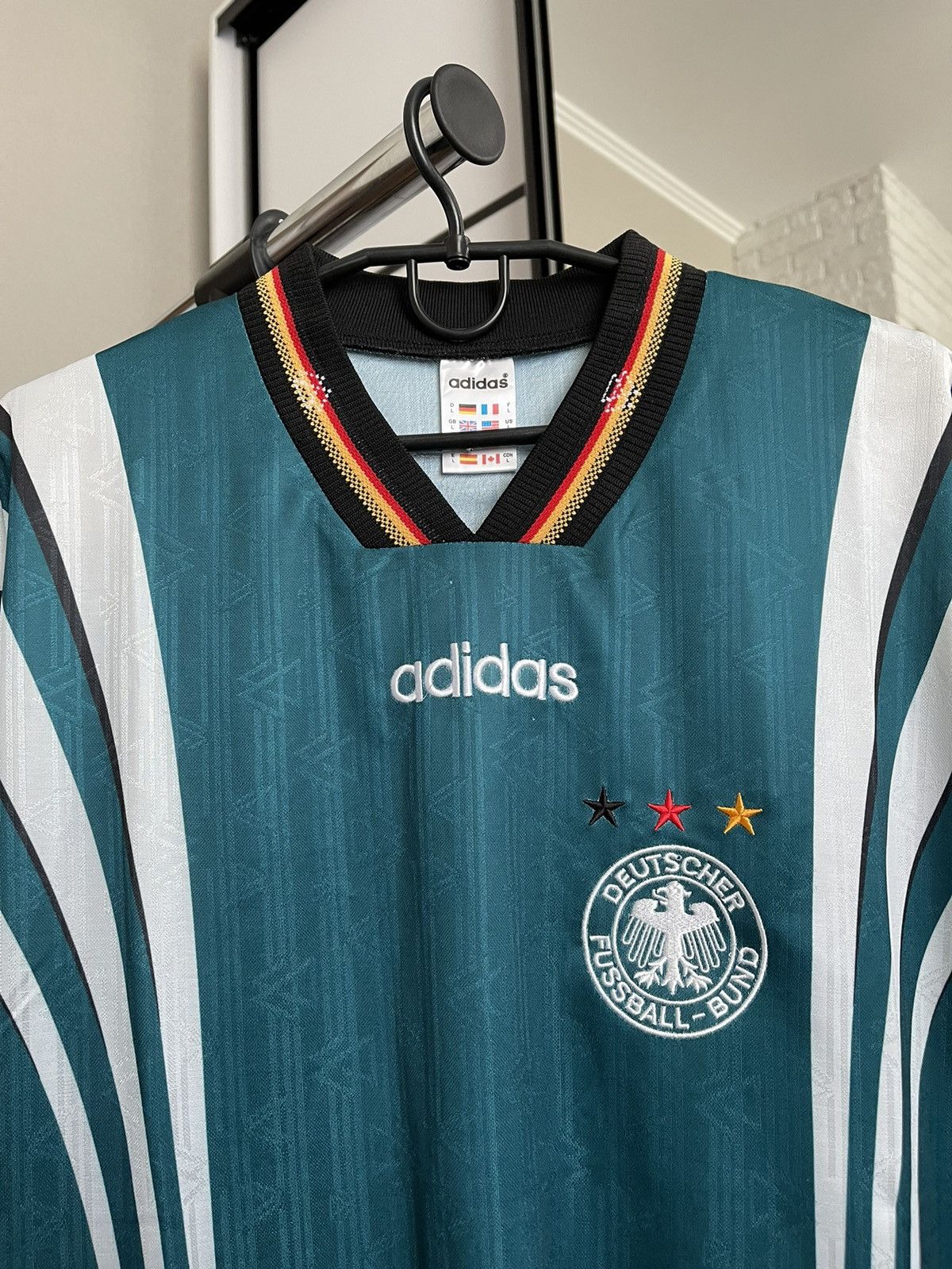 Adidas 1996/1997 Adidas Germany Deutschland Vintage Soccer Jersey Size US L / EU 52-54 / 3 - 5 Thumbnail