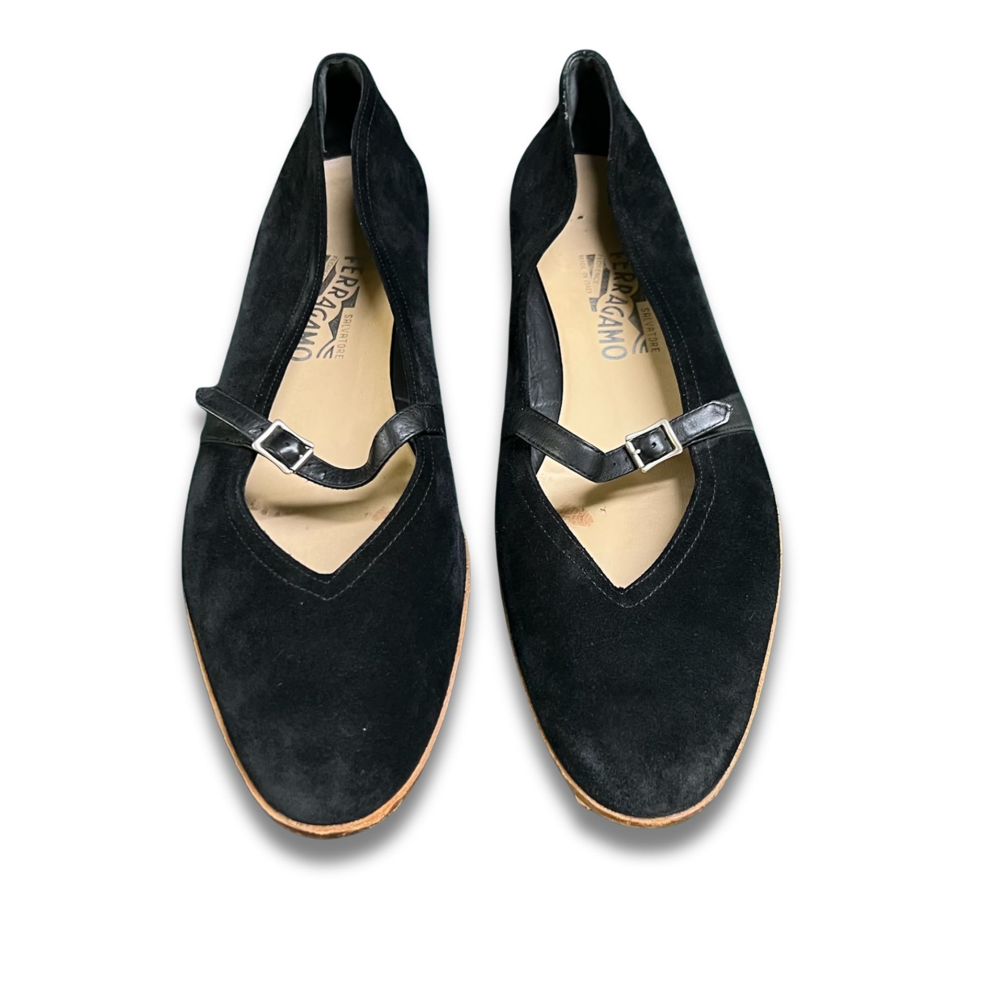 Salvatore Ferragamo FERRAGAMO Audrey Black Suede Flats With Leather Strap Made I Size US 7.5 / IT 37.5 - 2 Thumbnail