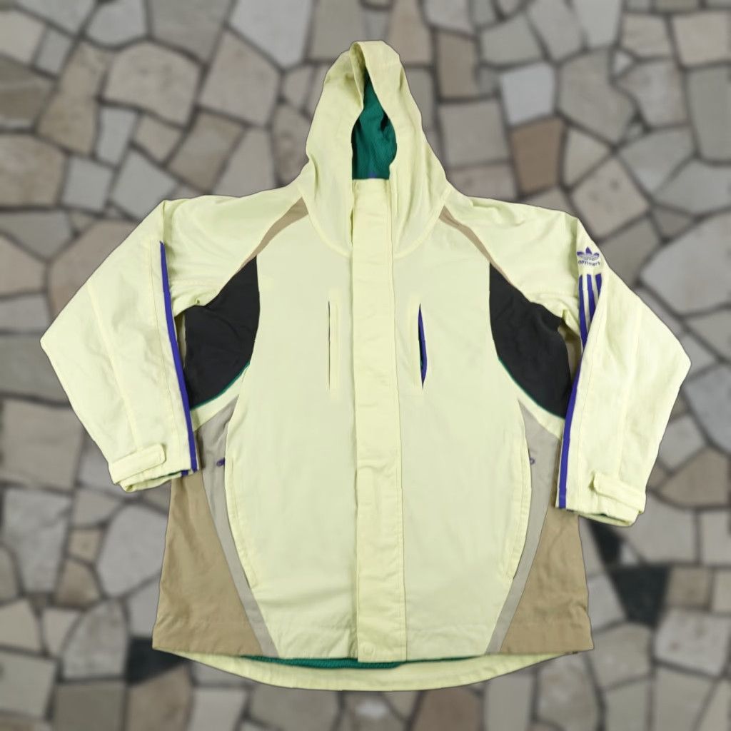 Adidas Jacket Mens Large Yellow Green AllTimers Ripstop Trefoil Full Zip Up Coat