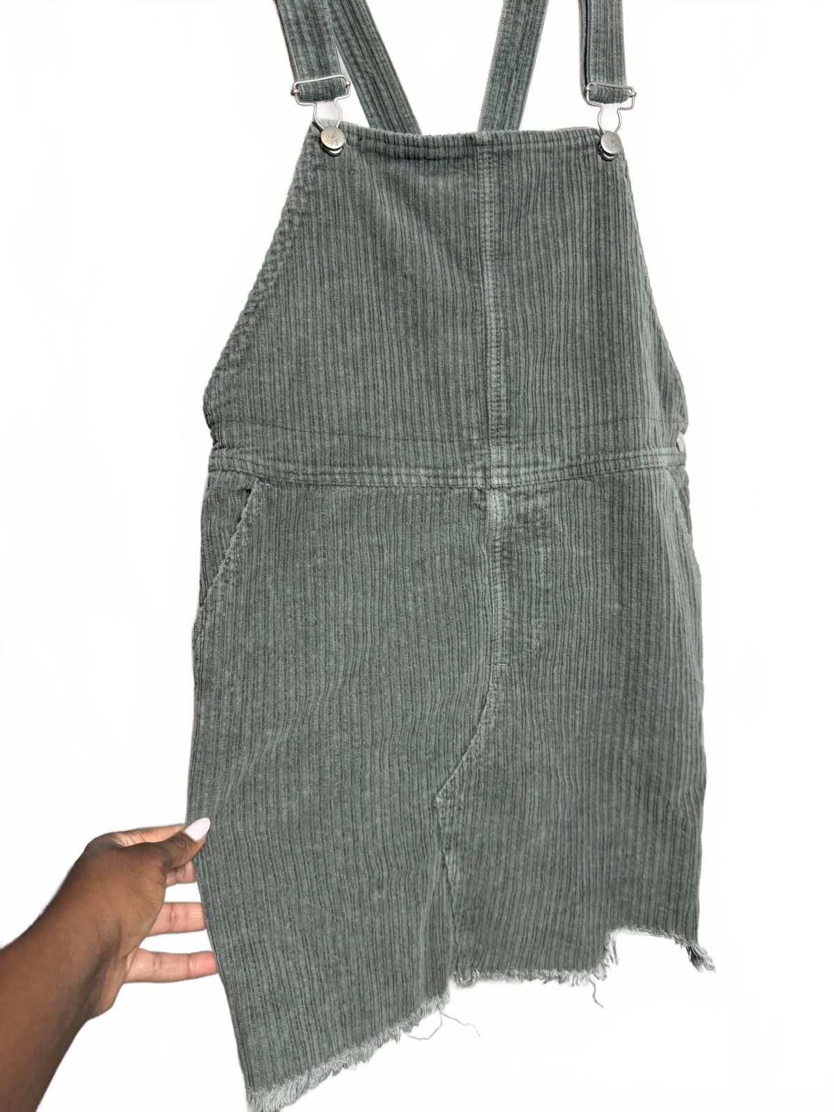 Designer Cute Chic Green Corduroy Overall Dress Size L / US 10 / IT 46 - 3 Thumbnail