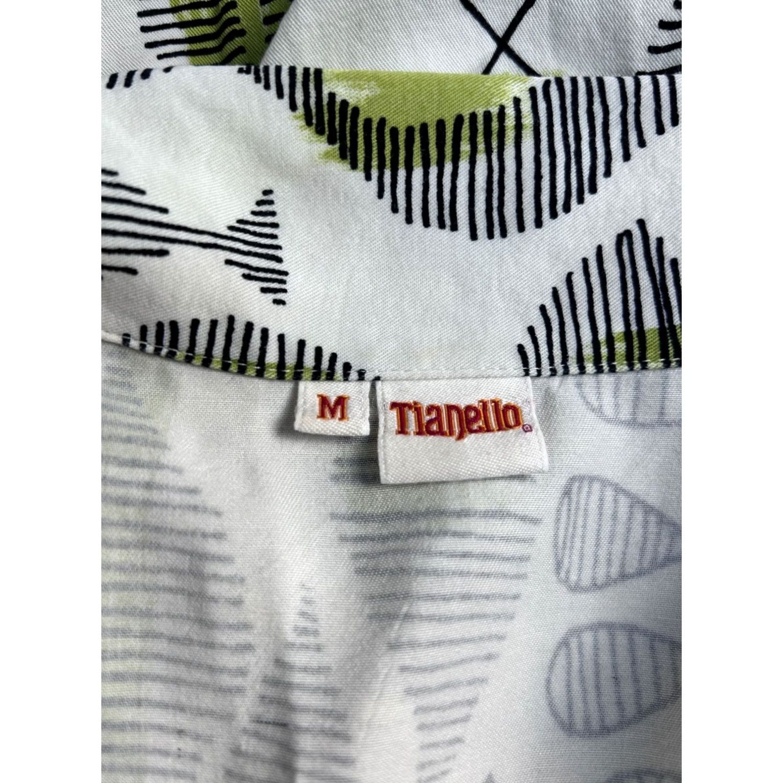 Vintage Tianello Womens Geometric Print Button-Down Aida Blouse Top M White/Green Size M / US 6-8 / IT 42-44 - 3 Thumbnail