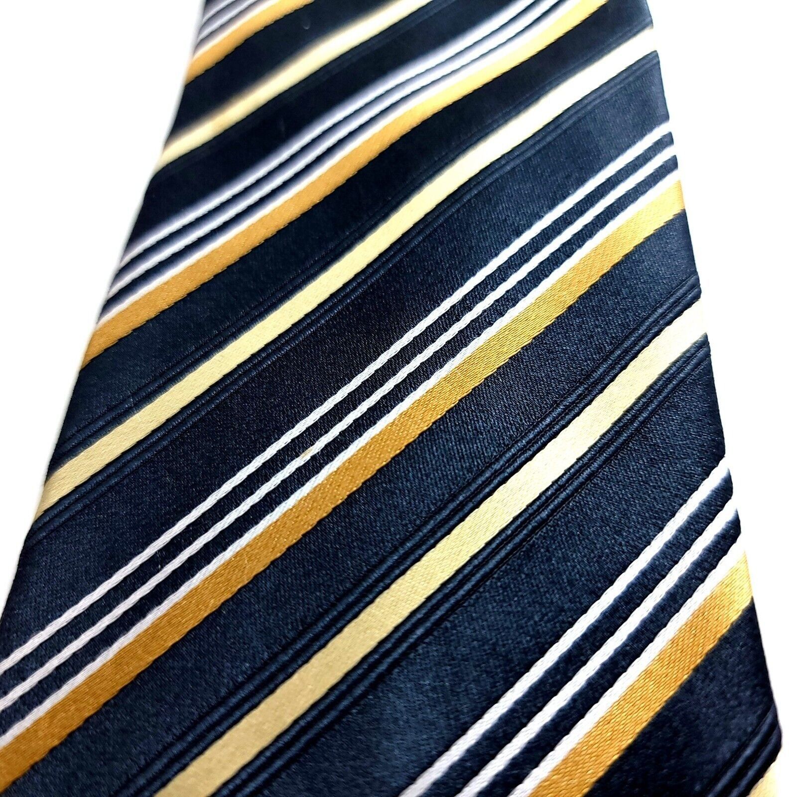 Other Geoffrey Beene Black Gold Striped Woven Silk Tie Size ONE SIZE - 2 Thumbnail