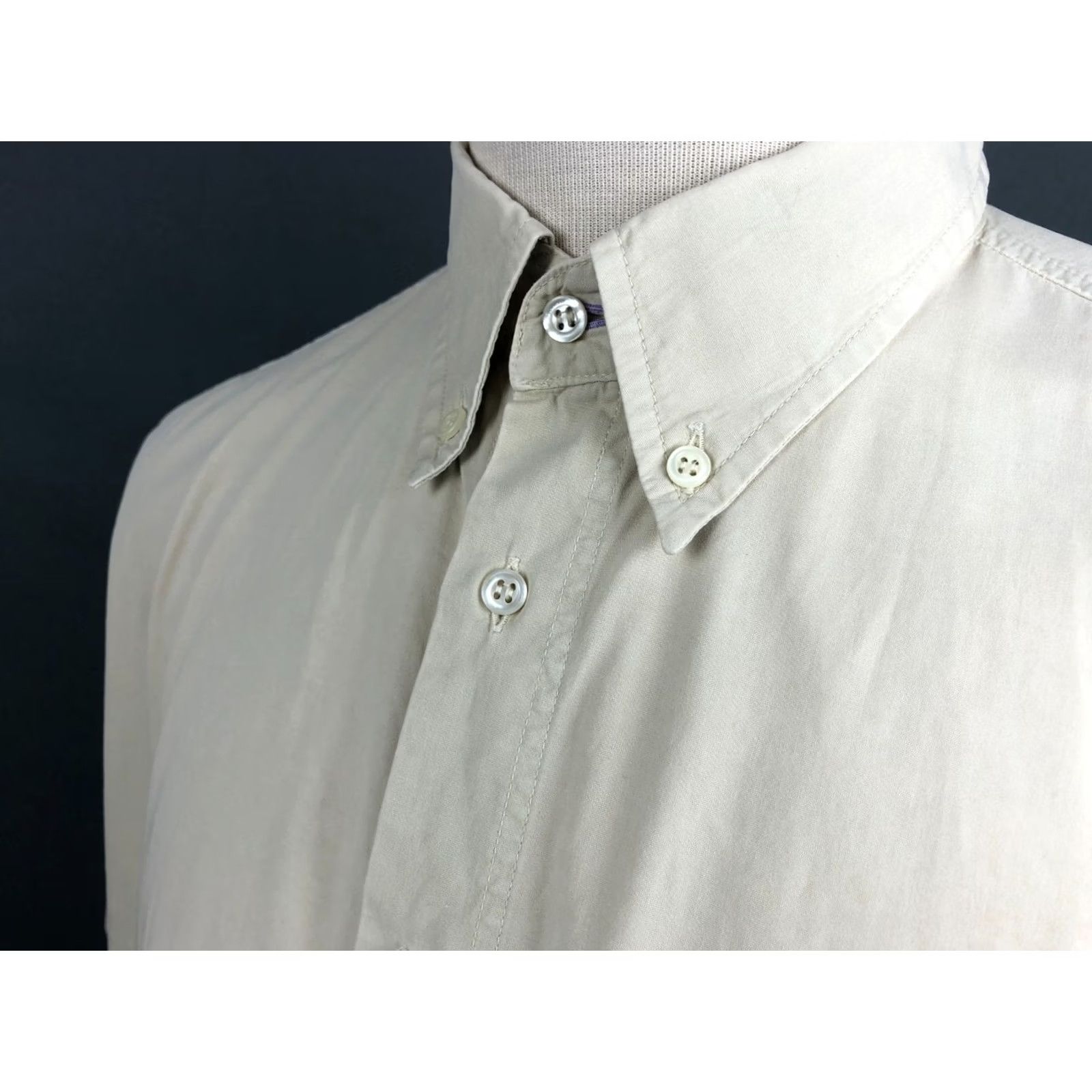 Vintage Iceberg Button-Down Shirt Men L Beige Cotton Short Sleeve Casual Classic Embroidered Left Chest Pocket Shirt (US Buyer Note) Size US L / EU 52-54 / 3 - 6 Thumbnail