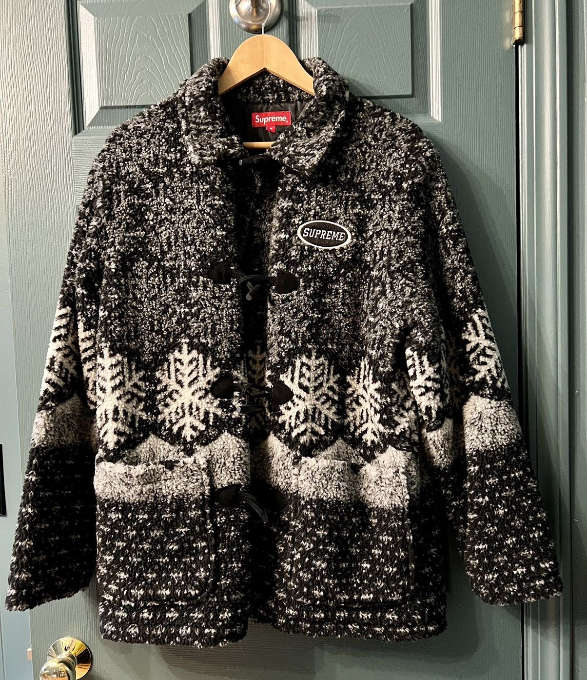 image of NWT Supreme Snowflake Toggle Fleece Jacket in Black/White, Men's (Size Medium)