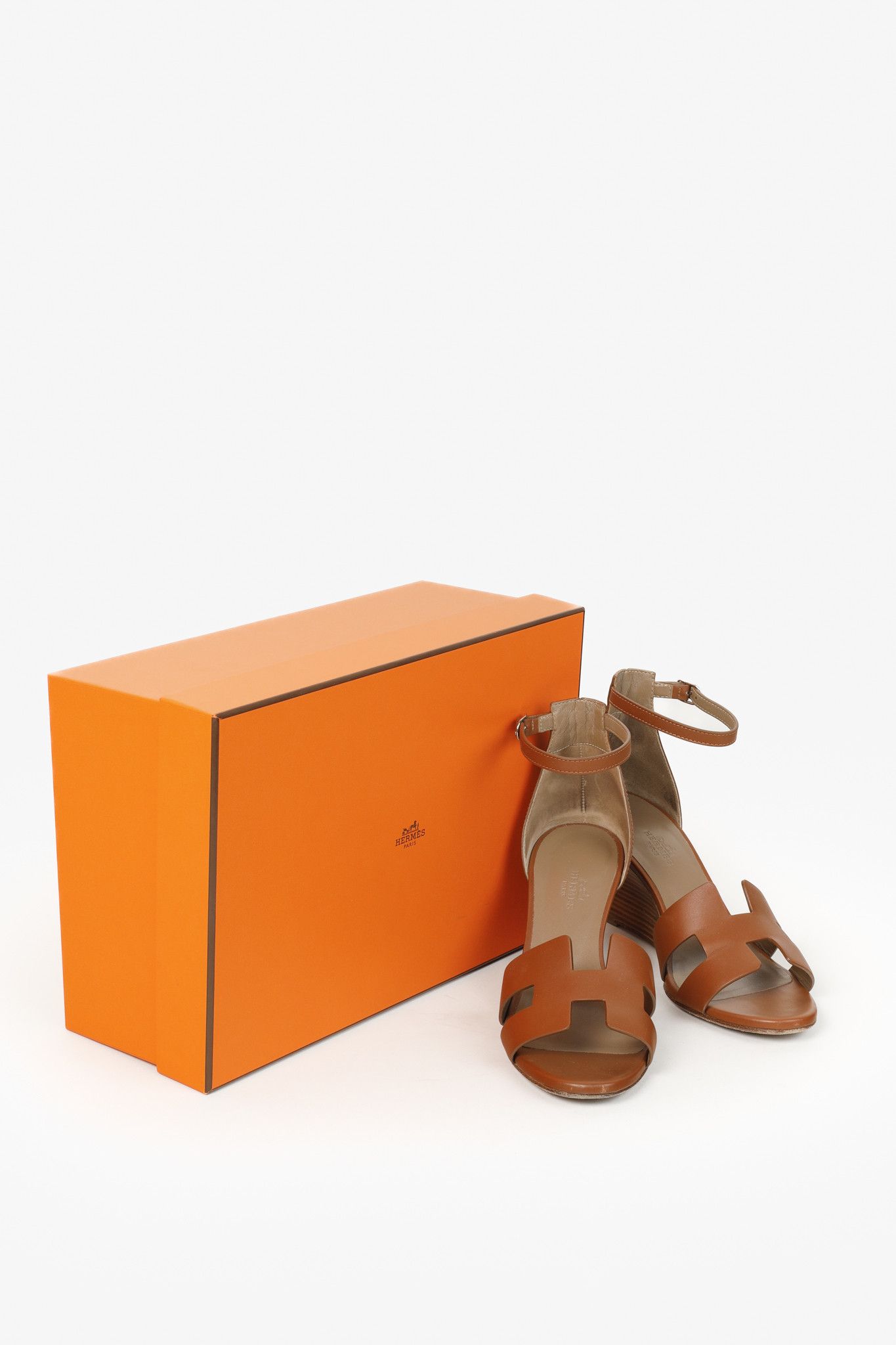 Hermes Hermes Legend Gold Brown H Cut-Out Wedge Sandals Size US 7 / IT 37 - 12 Thumbnail