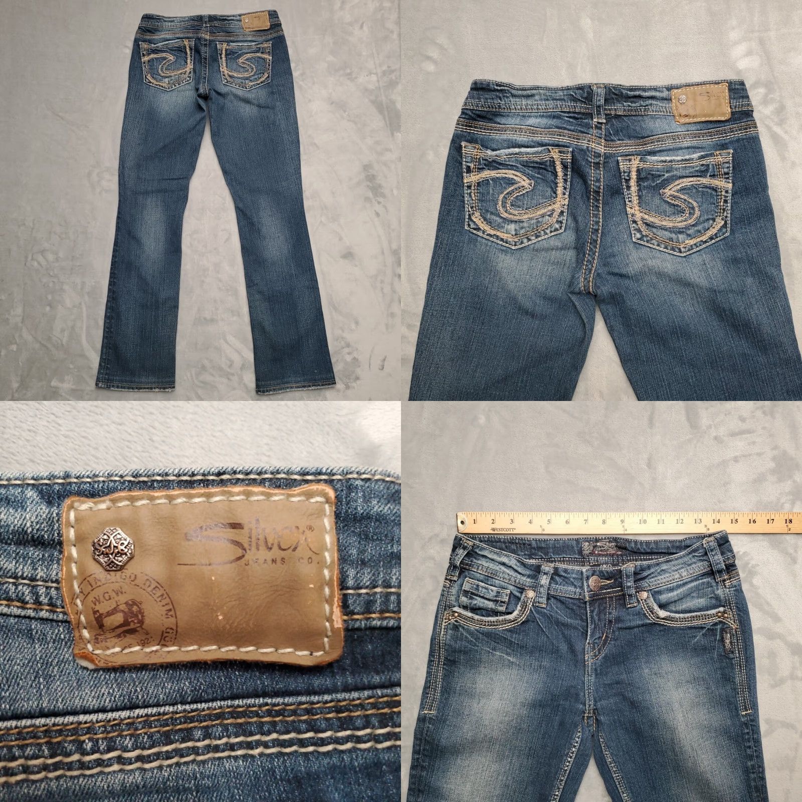 Silver Jeans Co. VINTAGE Silver Jeans Women's Jeans Blue Aiko Boot Cut Cowboy Western Rodeo Thick Stitch 27x33 Black? Size 27" / US 4 / IT 40 - 8 Thumbnail