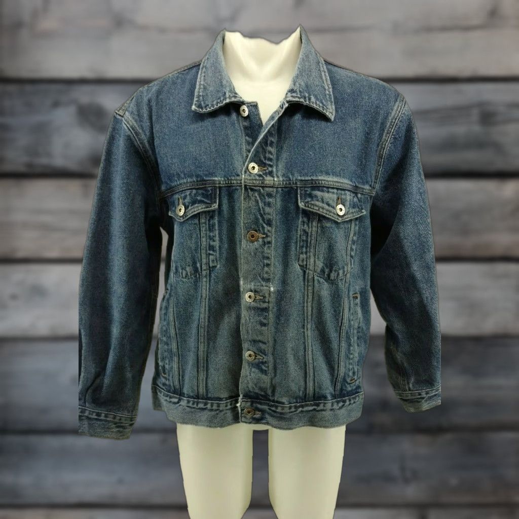 Wrangler VINTAGE Wrangler Hero Denim Jacket Distressed Jean Trucker Cowboy Men's XL Blue Denim Jacket with Metal Buttons Size US 36 / EU 52 - 1 Thumbnail