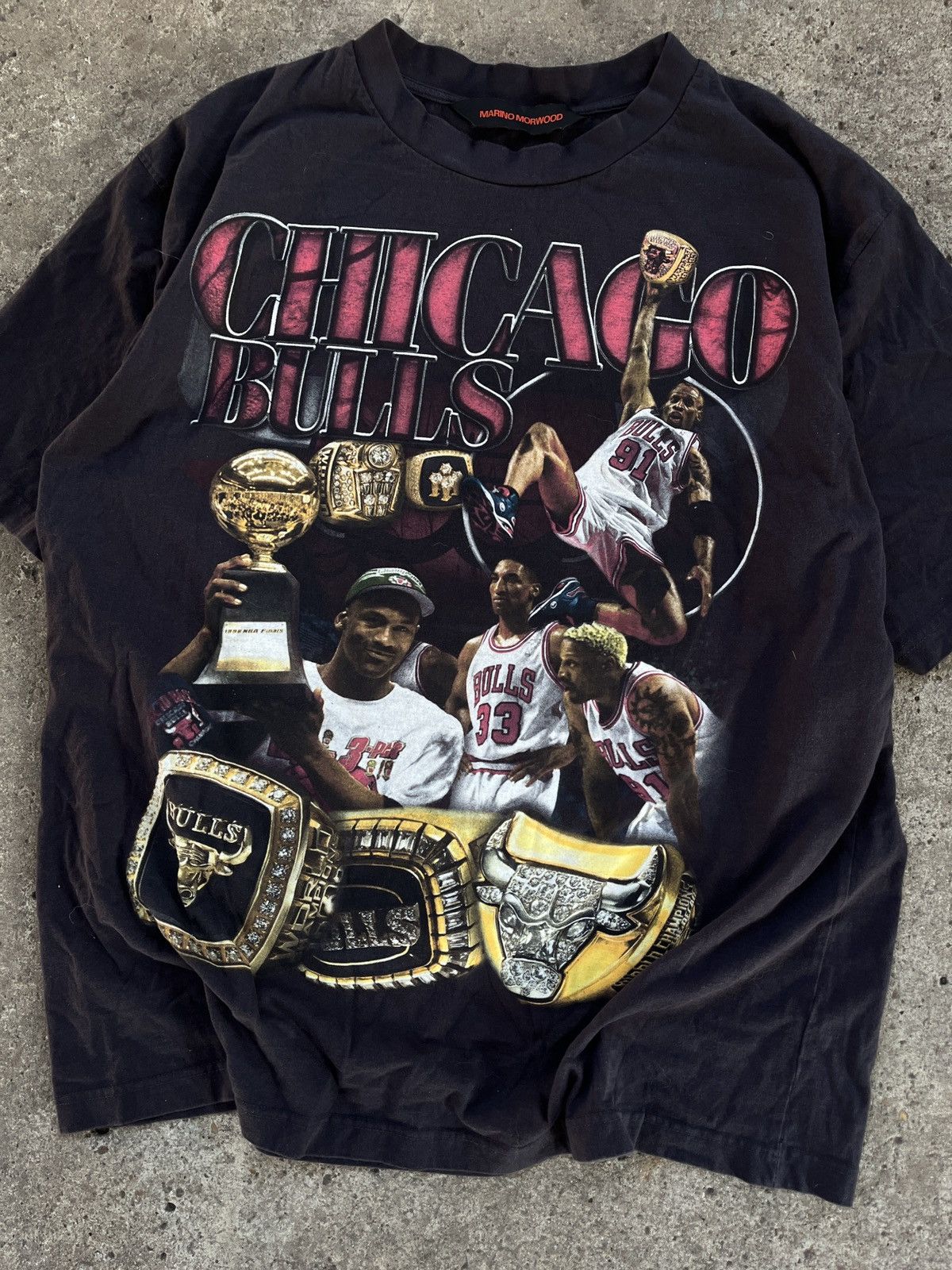 Image of Band Tees x Rap Tees Vintage Style Nba Chicago Bulls Marino Band Rap Tee T Shirt in Black (Size XL)