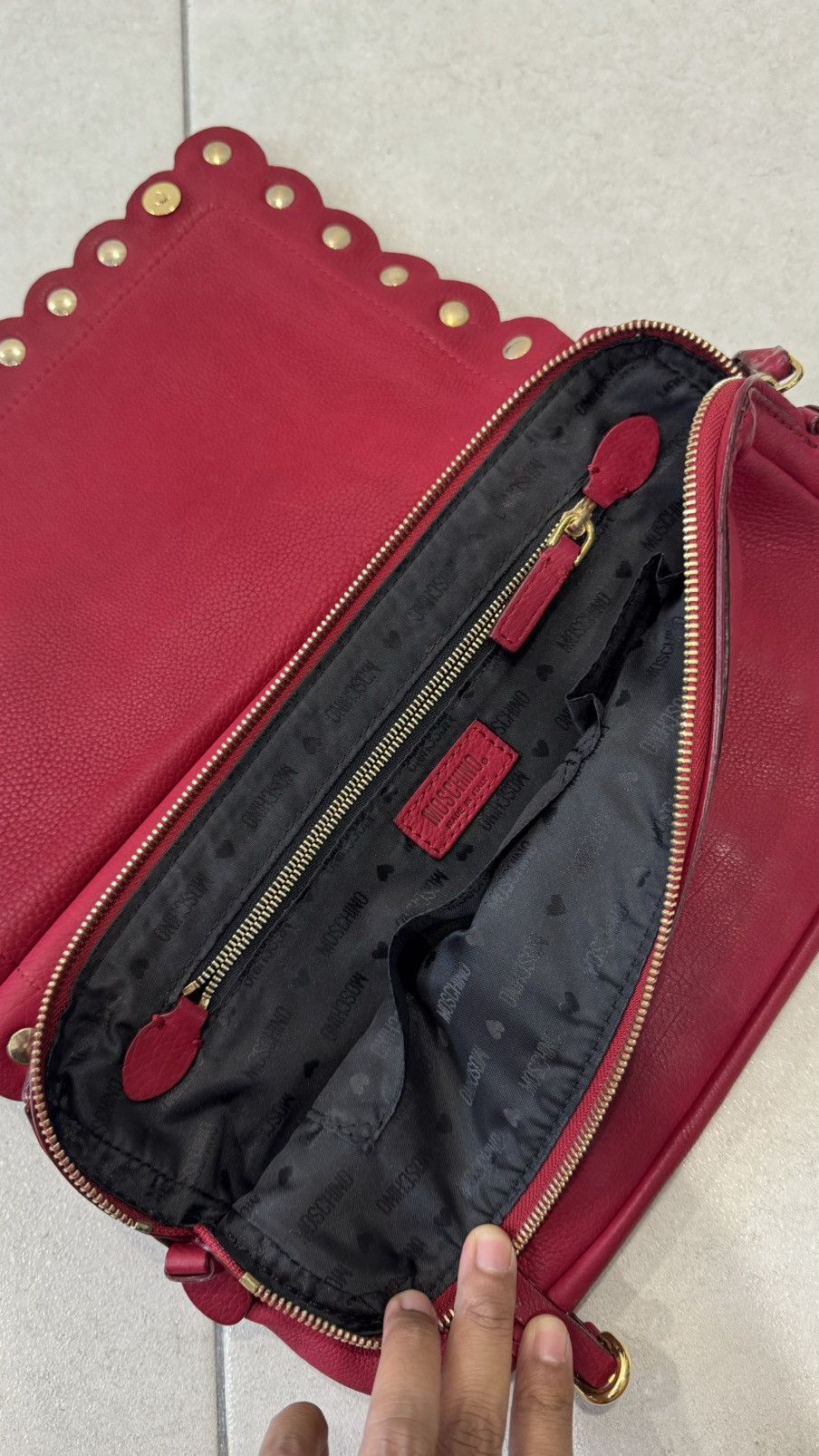 Moschino Moschino Red Studded Leather Flap Shoulder Bag Size ONE SIZE - 10 Thumbnail