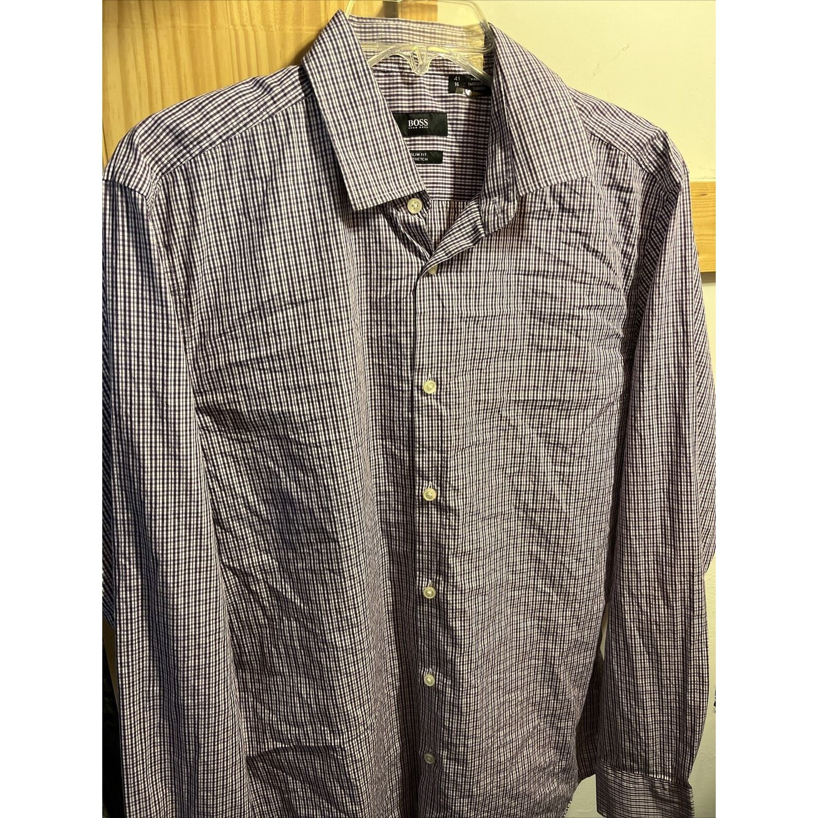 Hugo Boss Hugo Boss Men’s 16 41 Purple Check LS Slim Fit Cotton Shirt Size US L / EU 52-54 / 3 - 2 Thumbnail