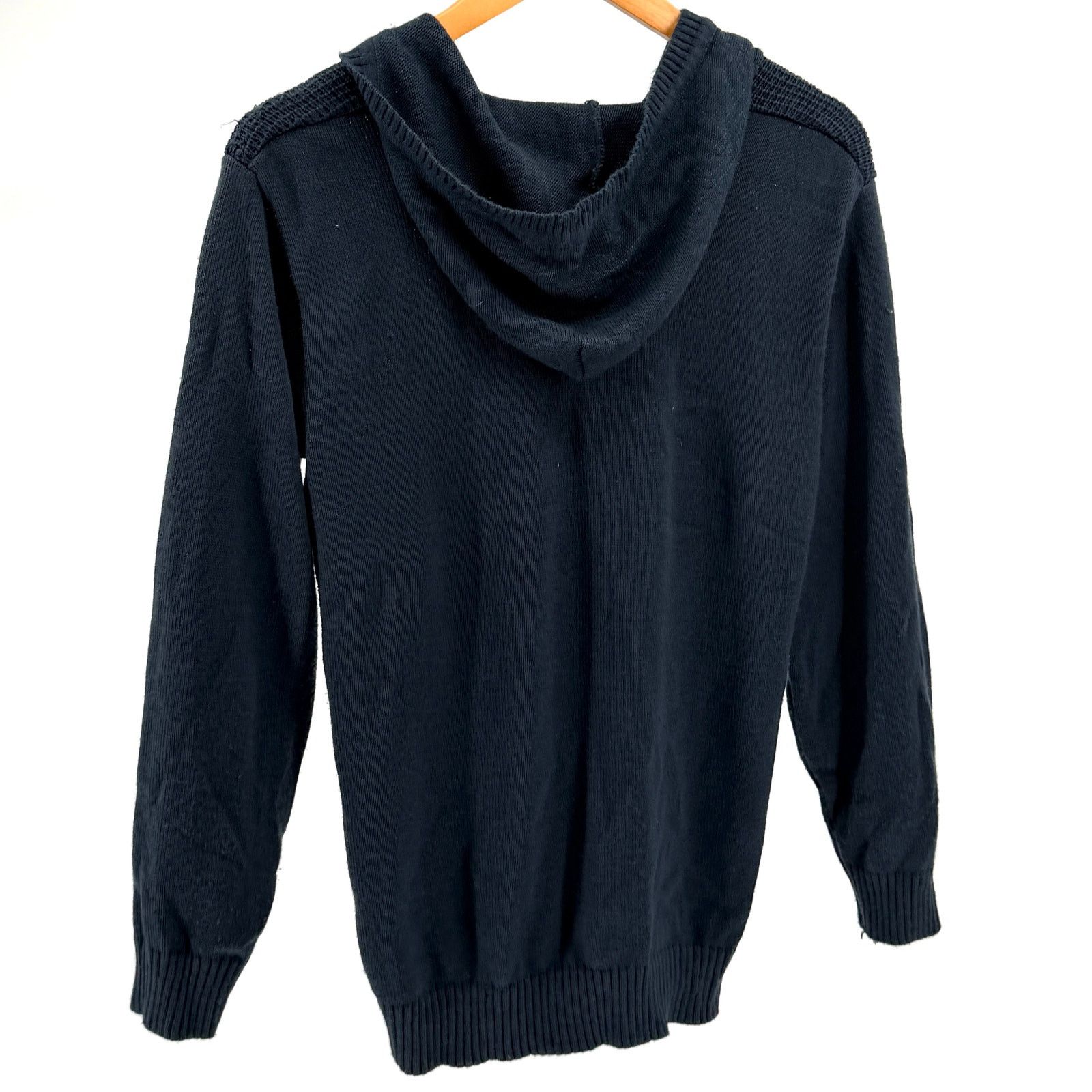 Hugo Boss Navy Blue 100% Cotton Textured Knit Hooded V-Neck Sweater Size US S / EU 44-46 / 1 - 4 Thumbnail
