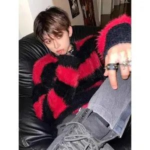 Japanese Brand × Vintage Y2k style men's warm fluffy striped sweater Size US M / EU 48-50 / 2 - 3 Thumbnail